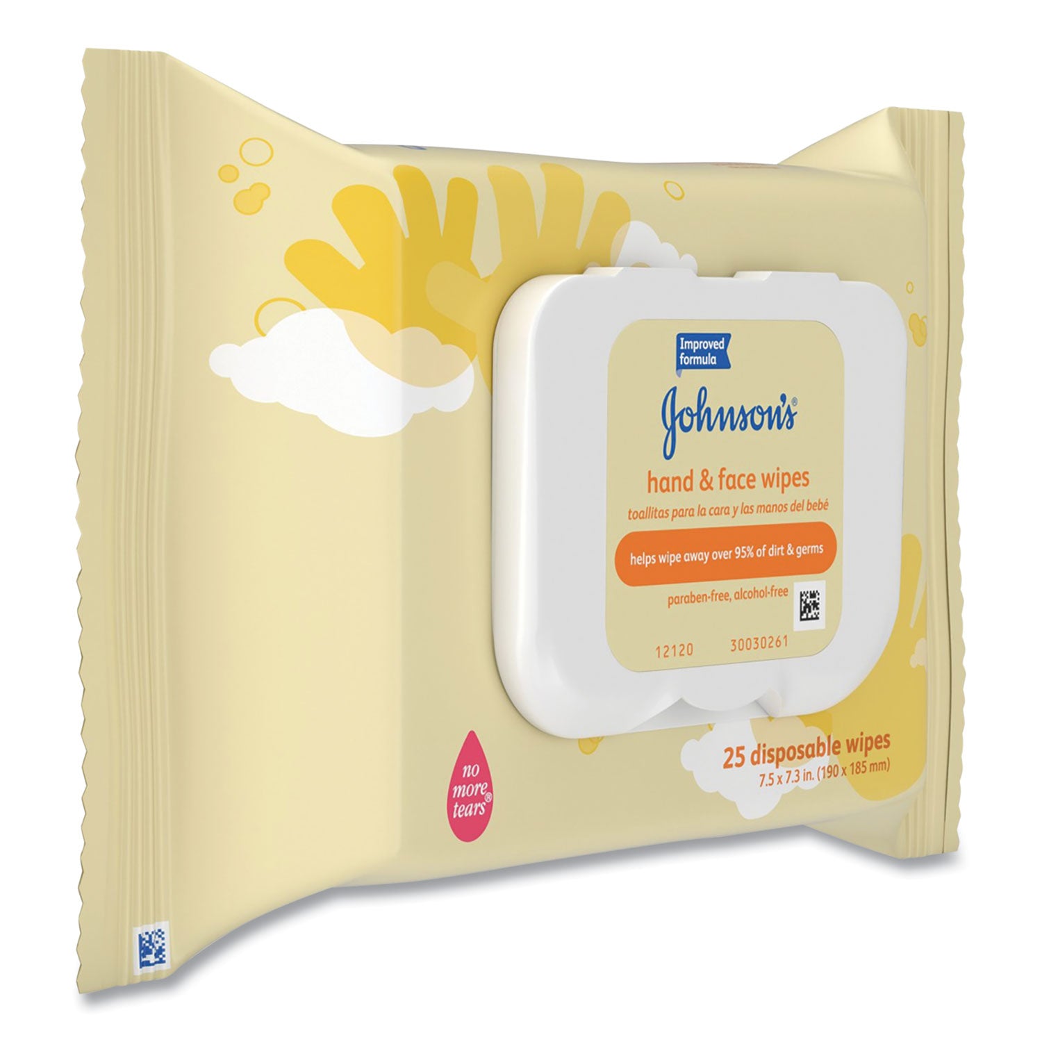 Johnson & Johnson® Hand and Body Wipes, Travel Pack, 1-Ply, Nonwoven Fiber, 7.3 x 7.5, Unscented, White, 25 Wipes/Pack