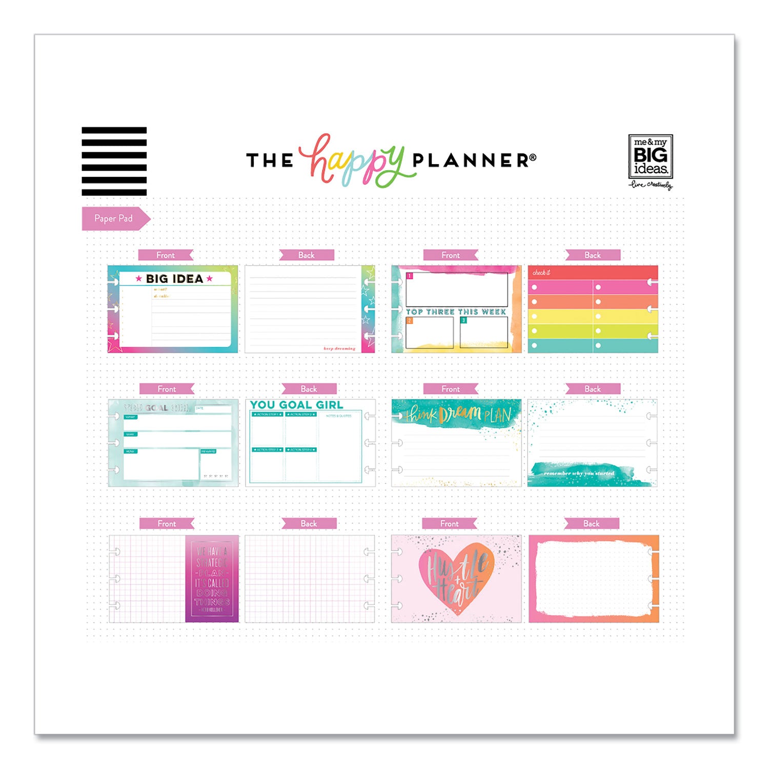 The Happy Planner® Productivity Multi Accessory Pack, 20 Double-Sided Pre-Punched Cards, 20 Half-Sheet Stickers, 3 Sticky Note Pads