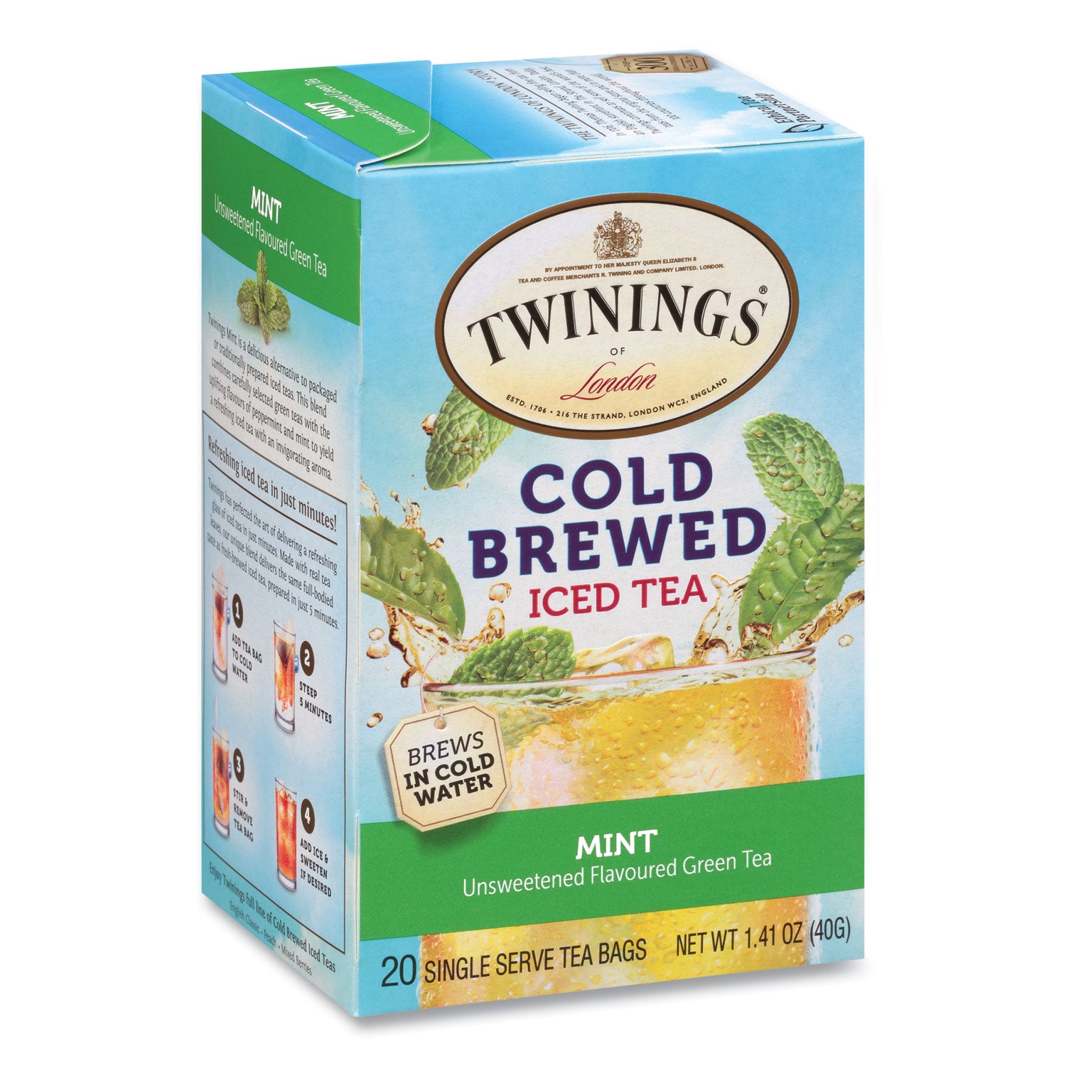 TWININGS® Cold Brew Iced Tea Bags, Mint, 0.07 Oz Tea Bag, 20/box