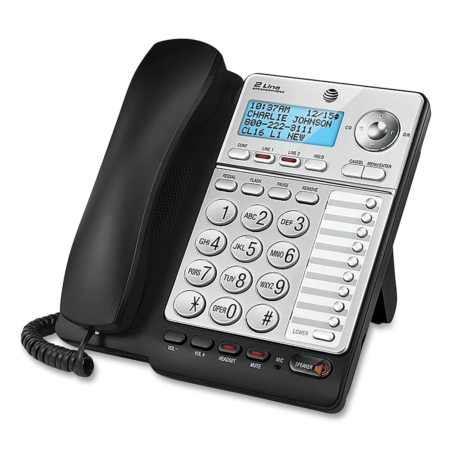 AT&T® Ml17928 Two-Line Corded Speakerphone, Black/silver