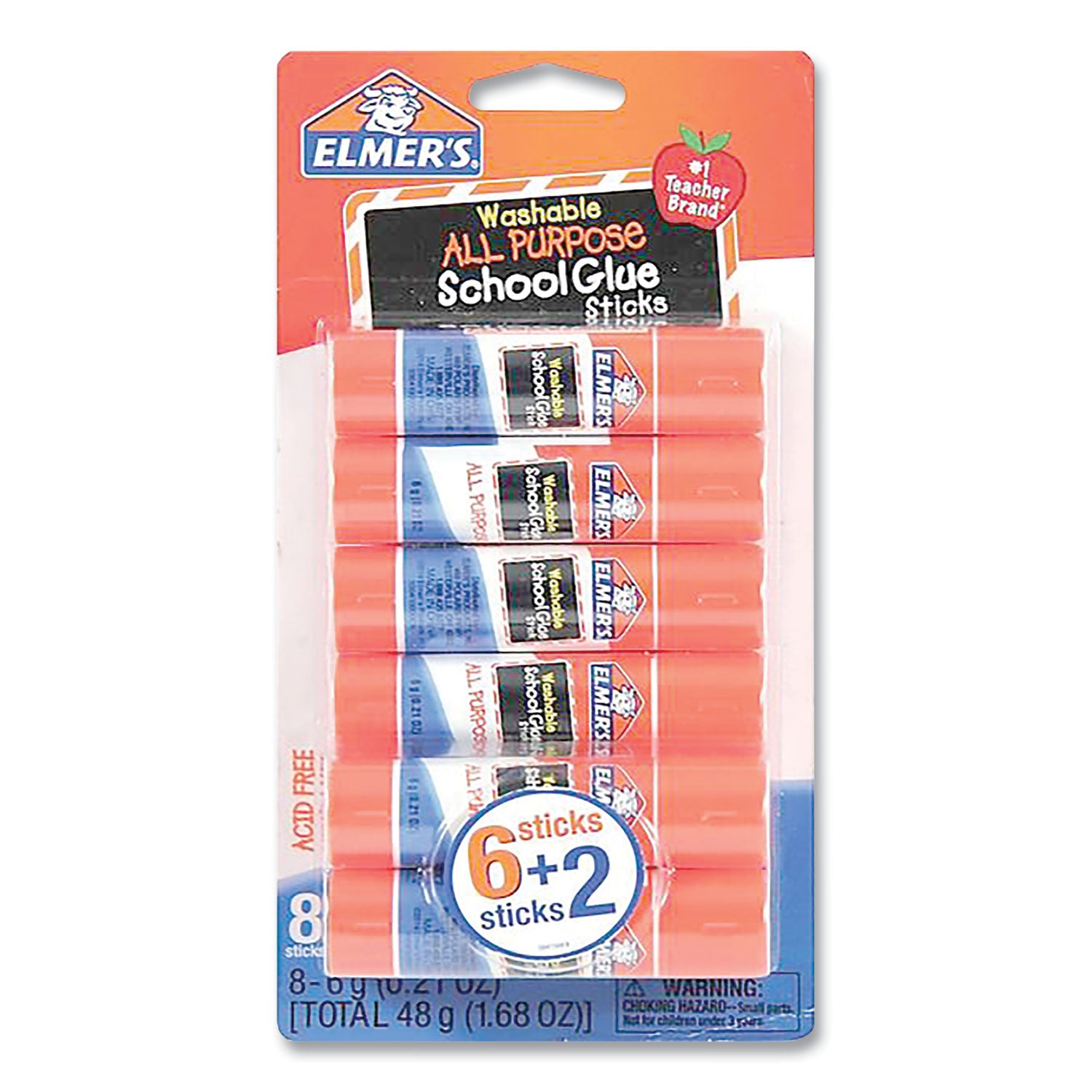 Elmer's® WASHABLE SCHOOL GLUE STICKS, 0.21 OZ, APPLIES AND DRIES CLEAR, 8/PACK