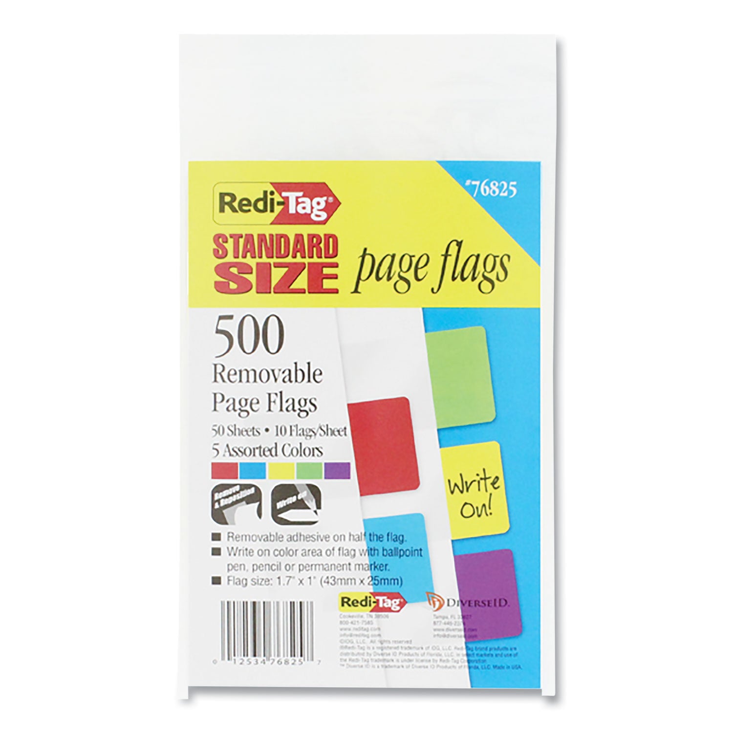 Redi-Tag® Removable Page Flags, Red/blue/green/yellow/purple, 100/color, 500/pack