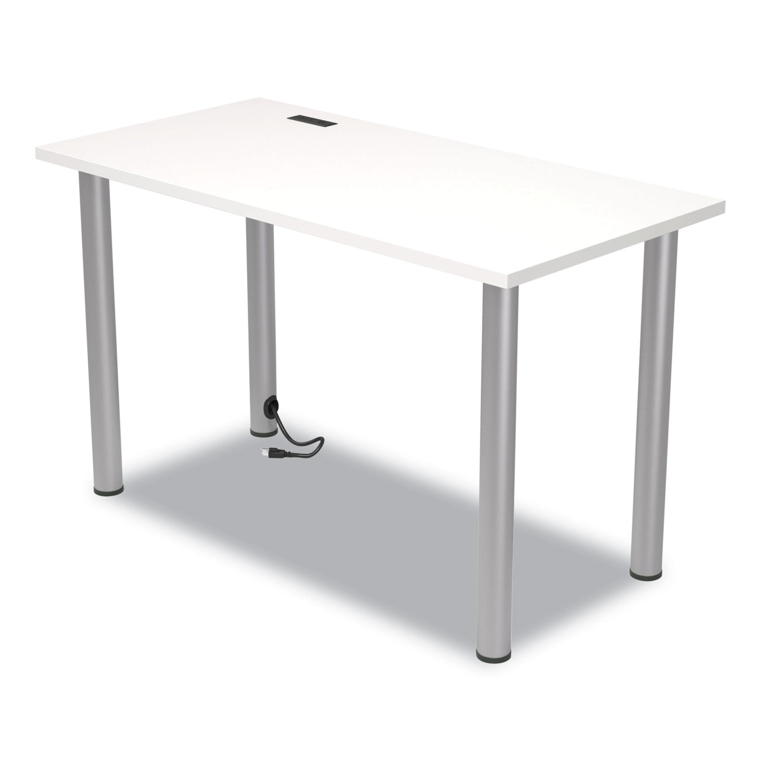 Union & Scale™ Essentials Writing Table-Desk With Integrated Power Management, 47.5" X 23.7" X 28.8", White/aluminum