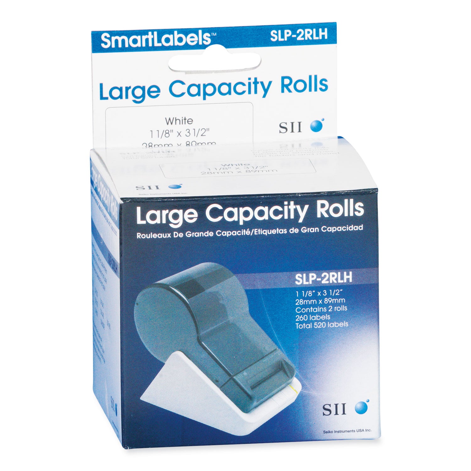 SLP-2RLH Self-Adhesive Address Labels, 1.12" x 3.5", White, 260 Labels/Roll, 2 Rolls/Box