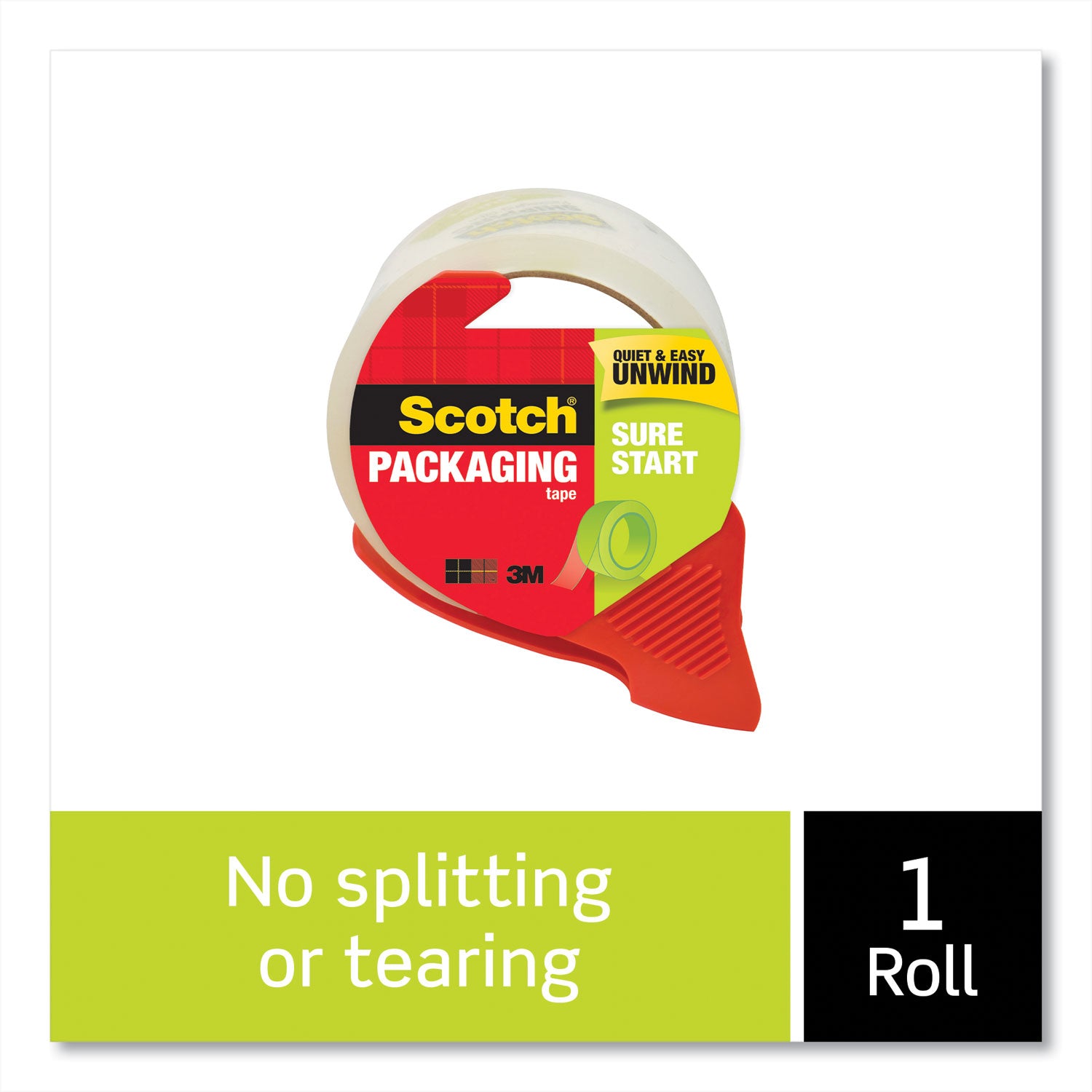 Scotch® Sure Start Packaging Tape With Dispenser, 3" Core, 1.88" X 38.2 Yds, Clear