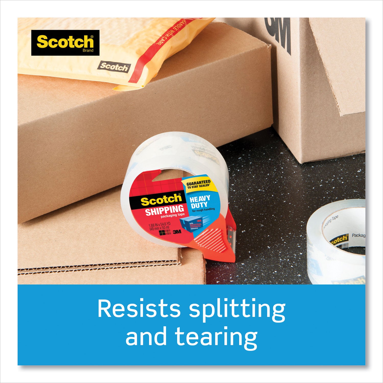 Scotch® 3850 Heavy-Duty Packaging Tape With Dispenser, 3" Core, 1.88" X 54.6 Yds, Clear, 4/pack