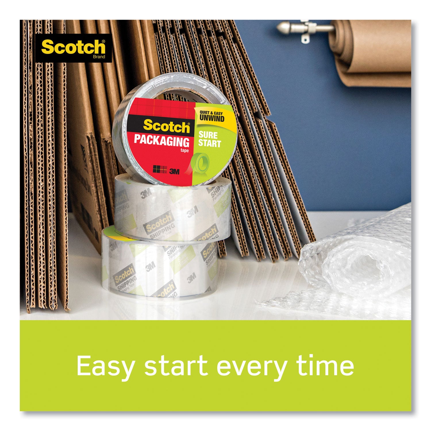 Scotch® Sure Start Packaging Tape With Dispenser, 3" Core, 1.88" X 38.2 Yds, Clear