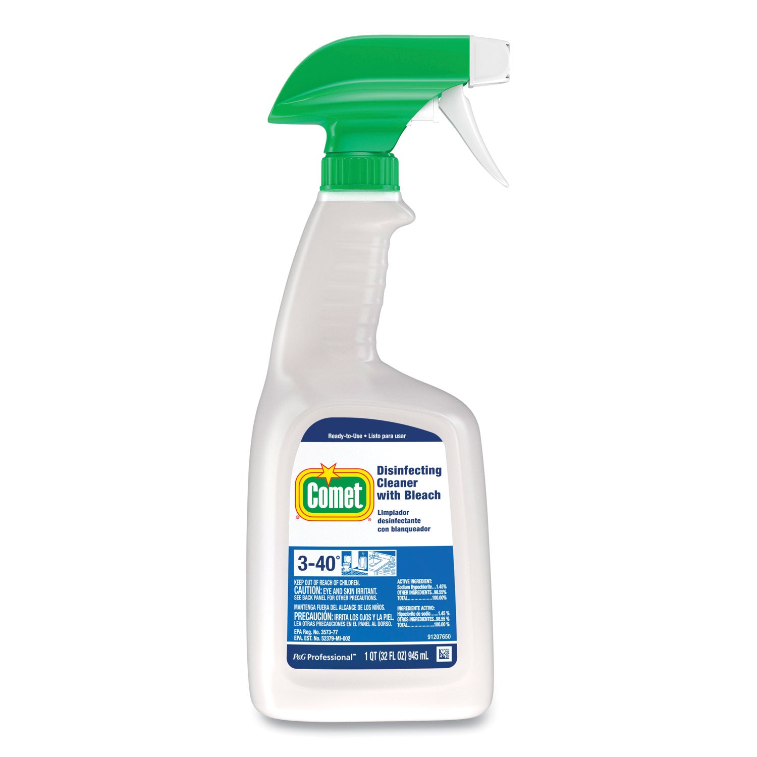 Comet® Disinfecting Cleaner With Bleach, 32 Oz, Plastic Spray Bottle, Fresh Scent, 6/carton