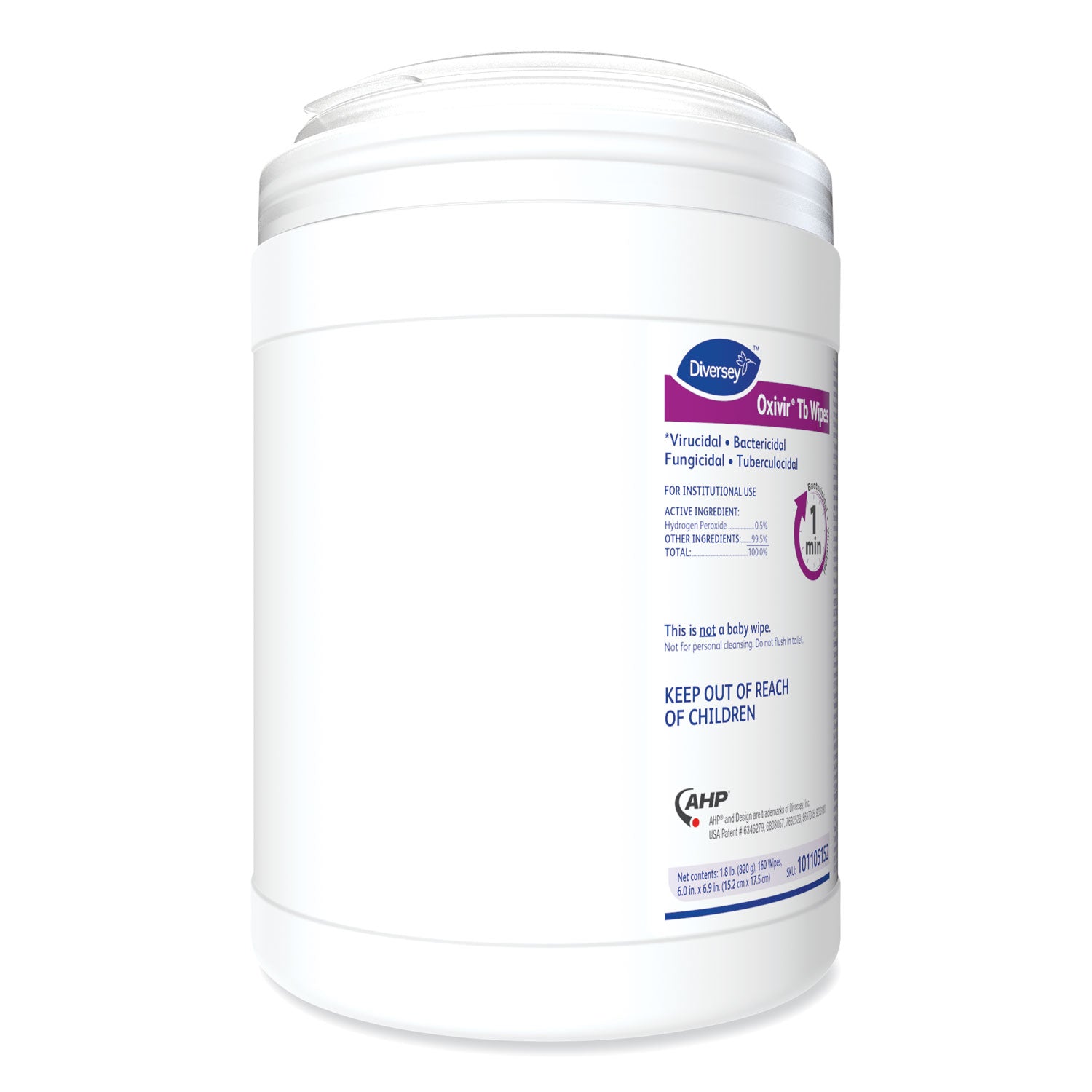 Diversey™ Oxivir TB Disinfectant Wipes, 6 x 6.9, Characteristic Scent, White, 160/Canister, 4 Canisters/Carton