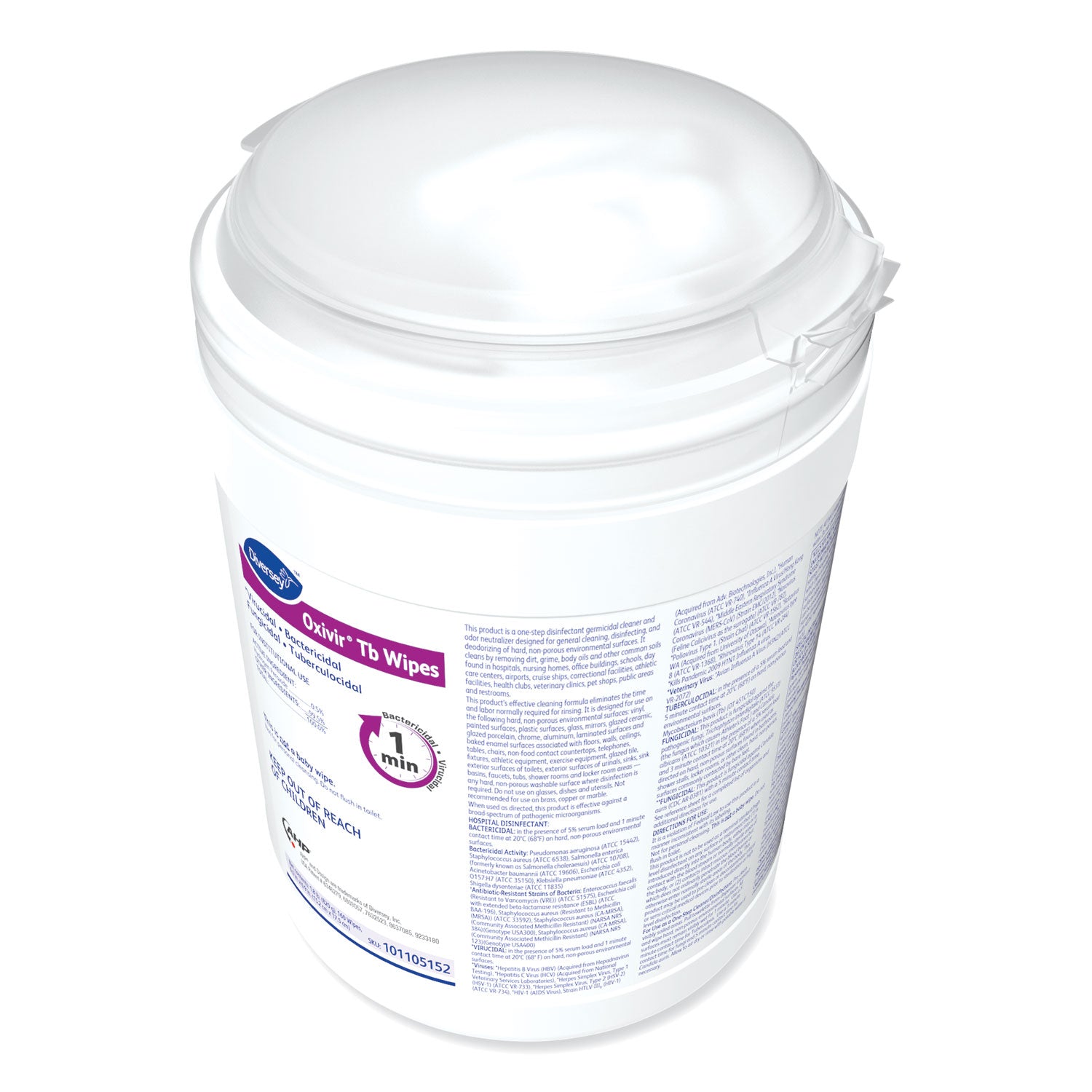 Diversey™ Oxivir TB Disinfectant Wipes, 6 x 6.9, Characteristic Scent, White, 160/Canister, 4 Canisters/Carton