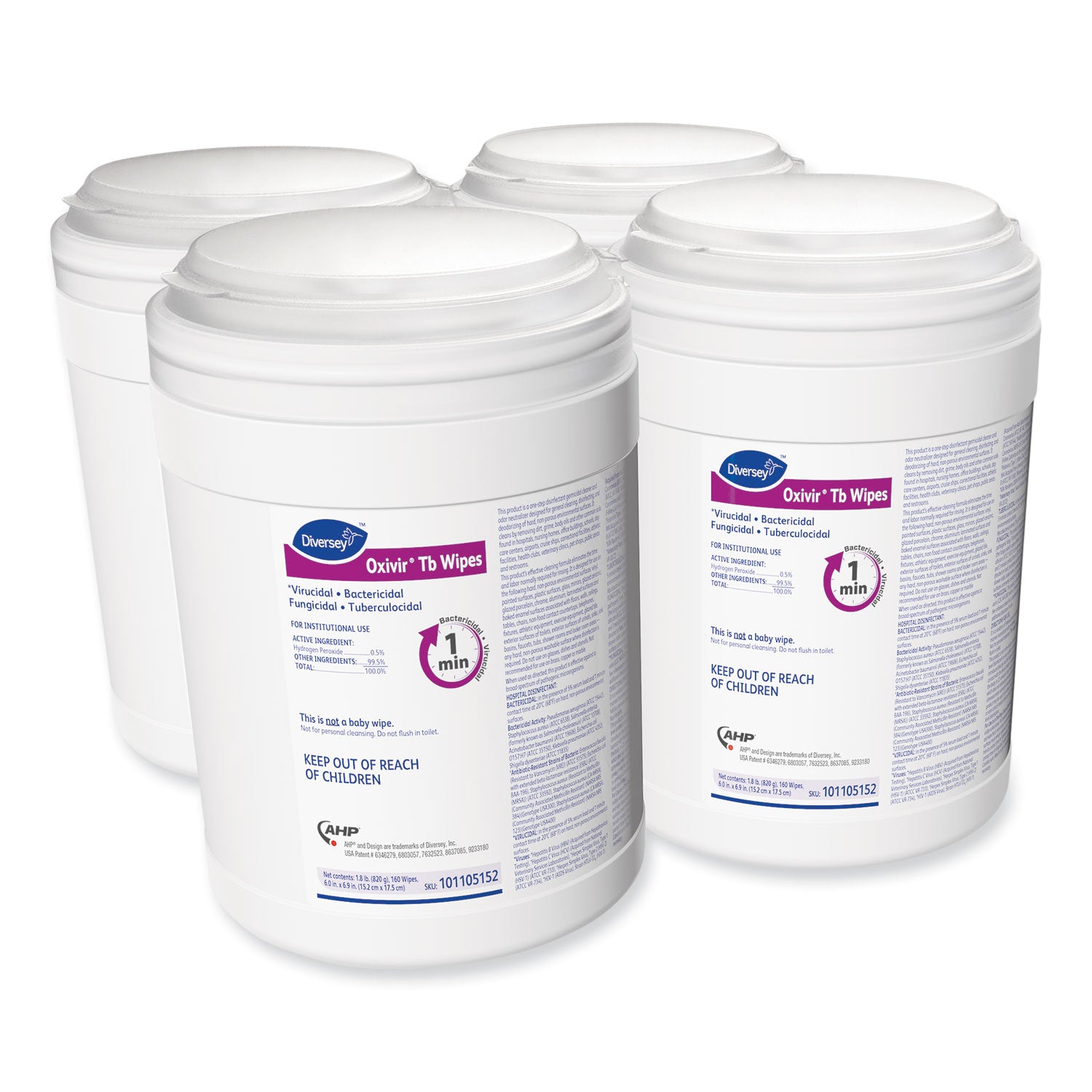 Diversey™ Oxivir TB Disinfectant Wipes, 6 x 6.9, Characteristic Scent, White, 160/Canister, 4 Canisters/Carton