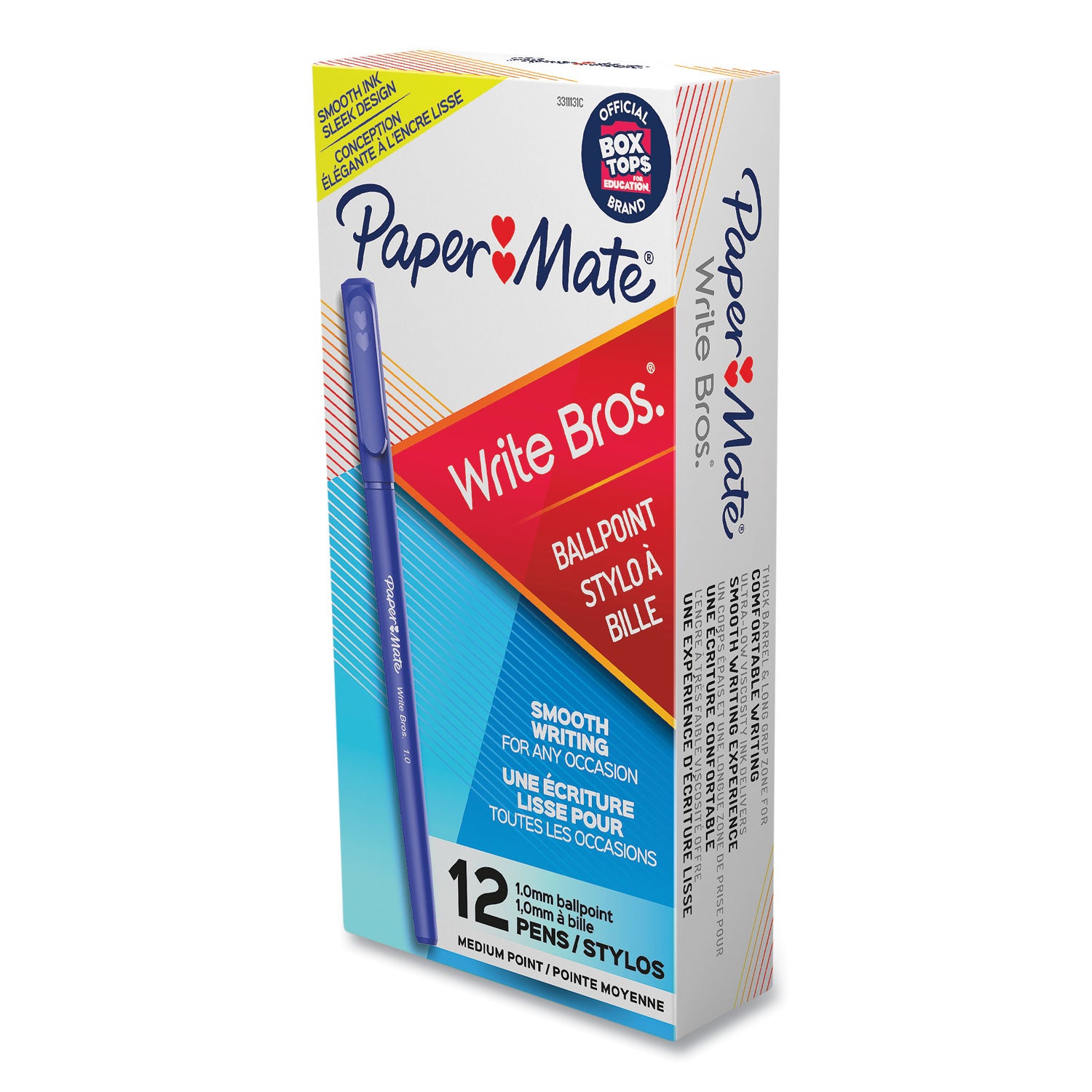 Paper Mate® Write Bros. Ballpoint Pen, Stick, Medium 1 Mm, Blue Ink, Blue Barrel, Dozen