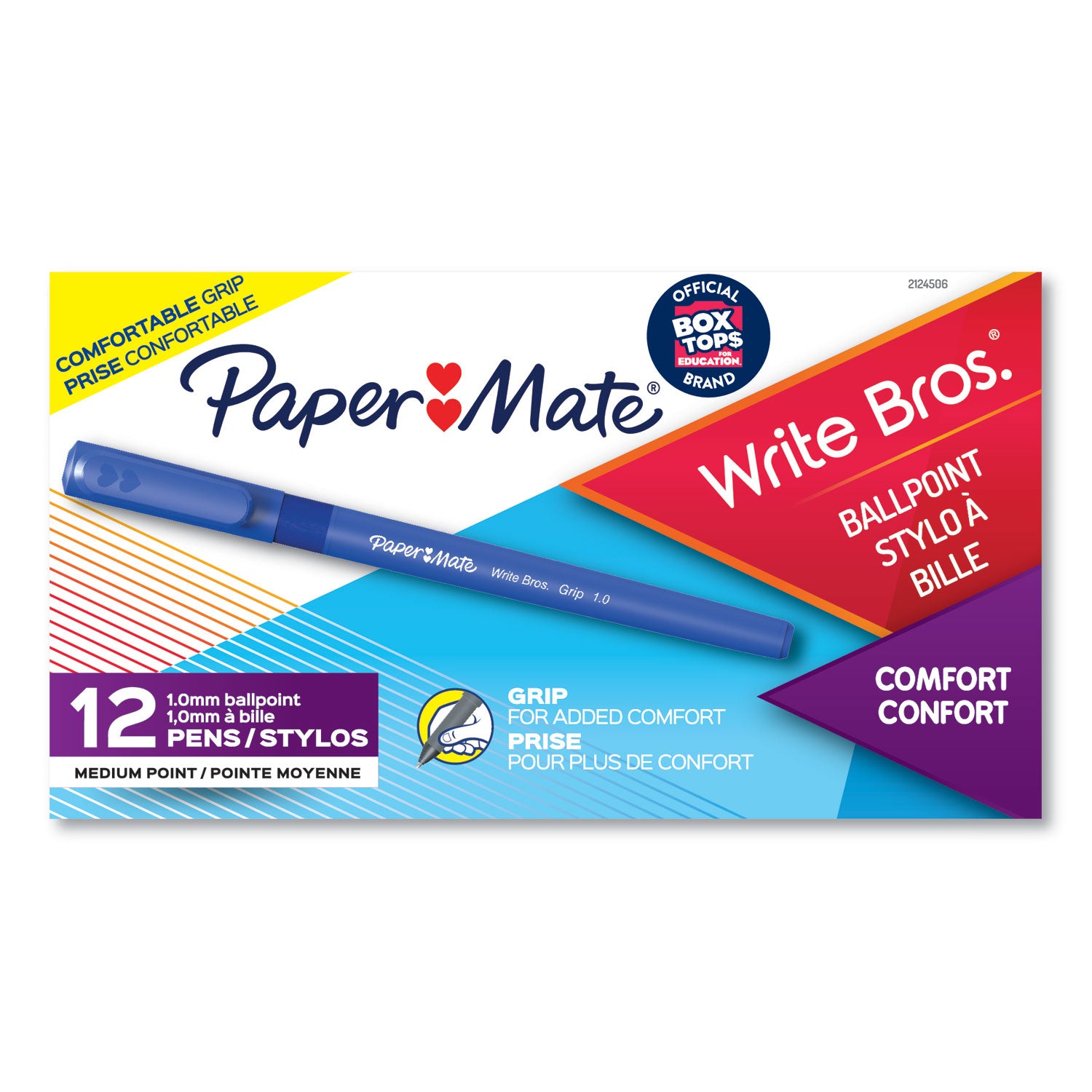 Paper Mate® Write Bros. Grip Ballpoint Pen, Stick, Medium 1 Mm, Blue Ink, Blue Barrel, Dozen