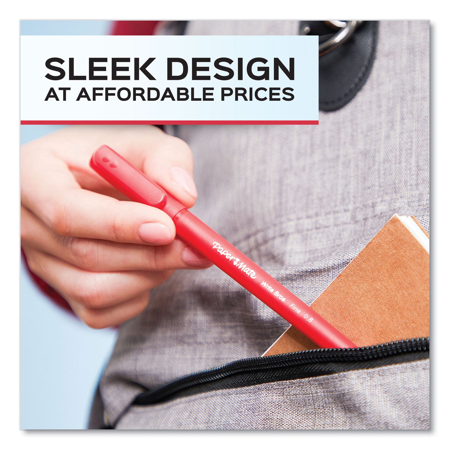 Paper Mate® Write Bros. Ballpoint Pen, Stick, Fine 0.8 Mm, Red Ink, Red Barrel, Dozen