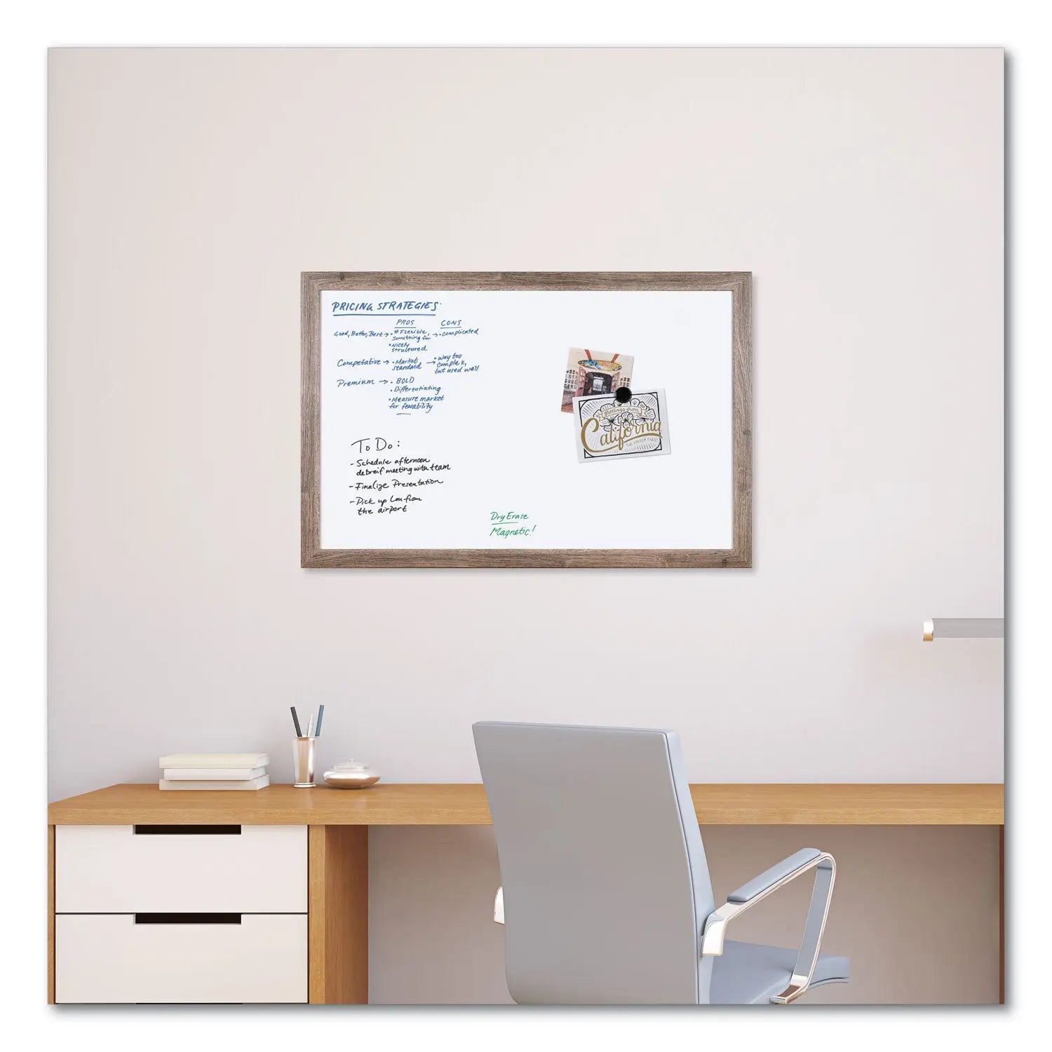 Magnetic Dry Erase Board with Rustic Frame, 35 x 23, White Surface, Brown Frame U Brands Flipcost