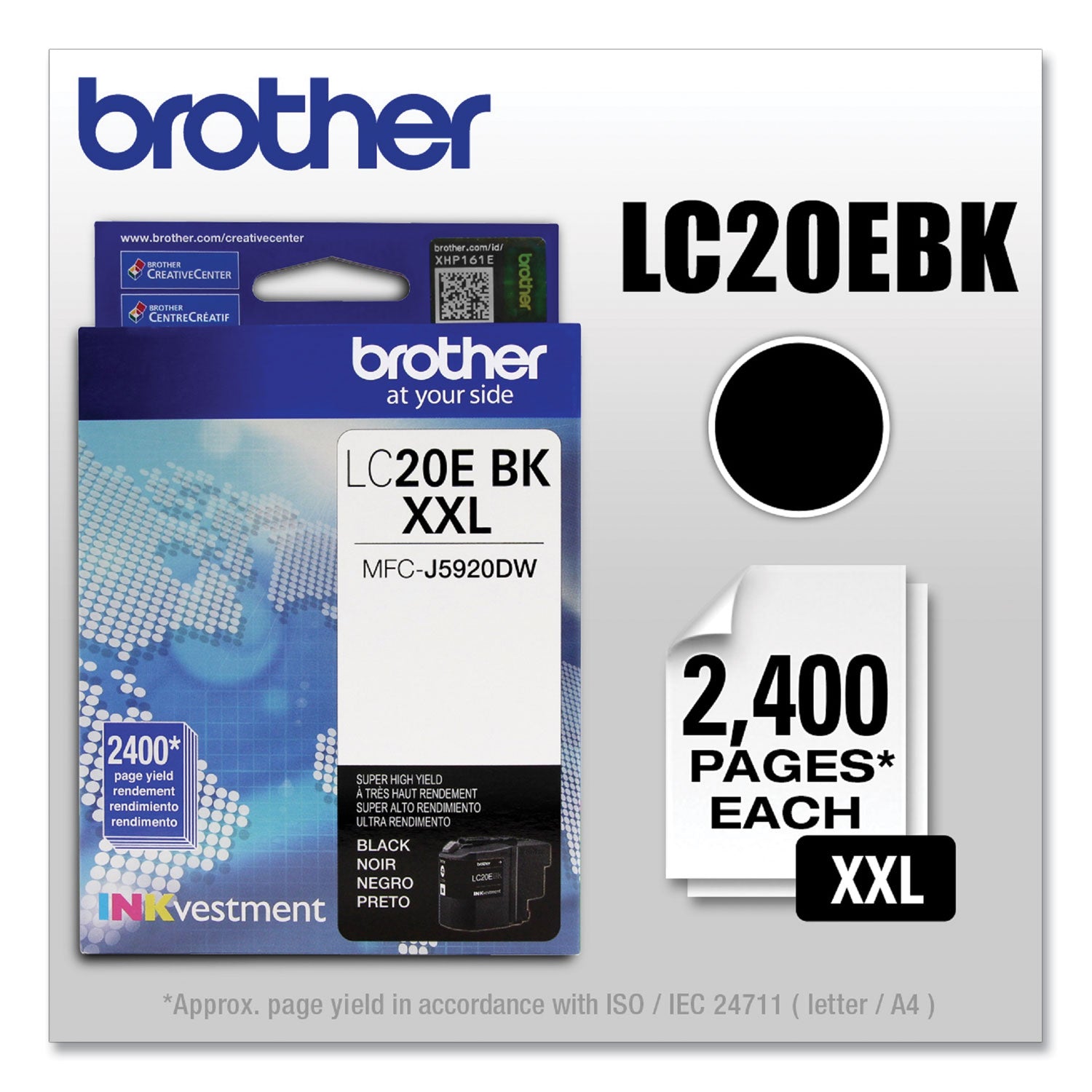 Brother Lc20ebk Inkvestment Super High-Yield Ink, 2,400 Page-Yield, Black