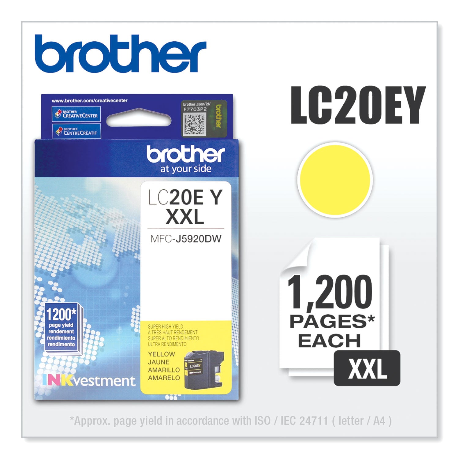 Brother Lc20ey Inkvestment Super High-Yield Ink, 1,200 Page-Yield, Yellow