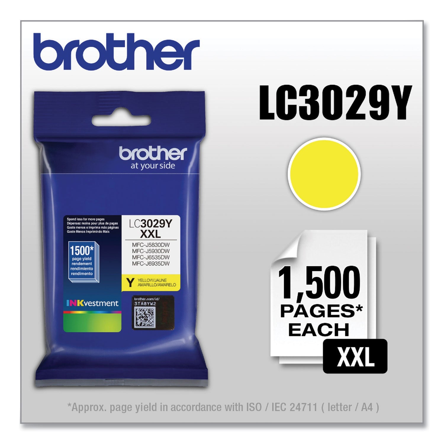 Brother Lc3029y Inkvestment Super High-Yield Ink, 1,500 Page-Yield, Yellow