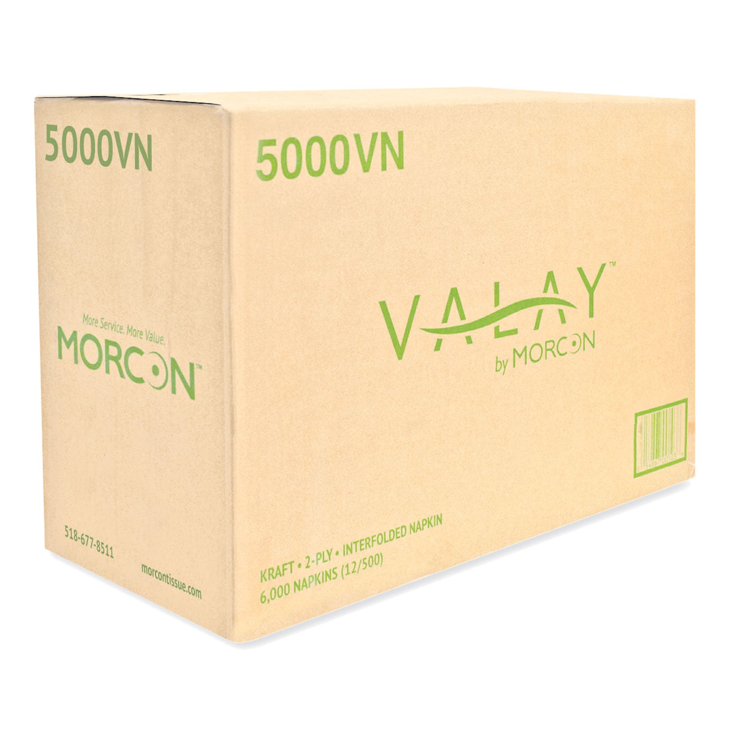 Morcon Tissue Valay Interfolded Napkins, 2-Ply, 6.5 X 8.25, Kraft, 6,000/carton