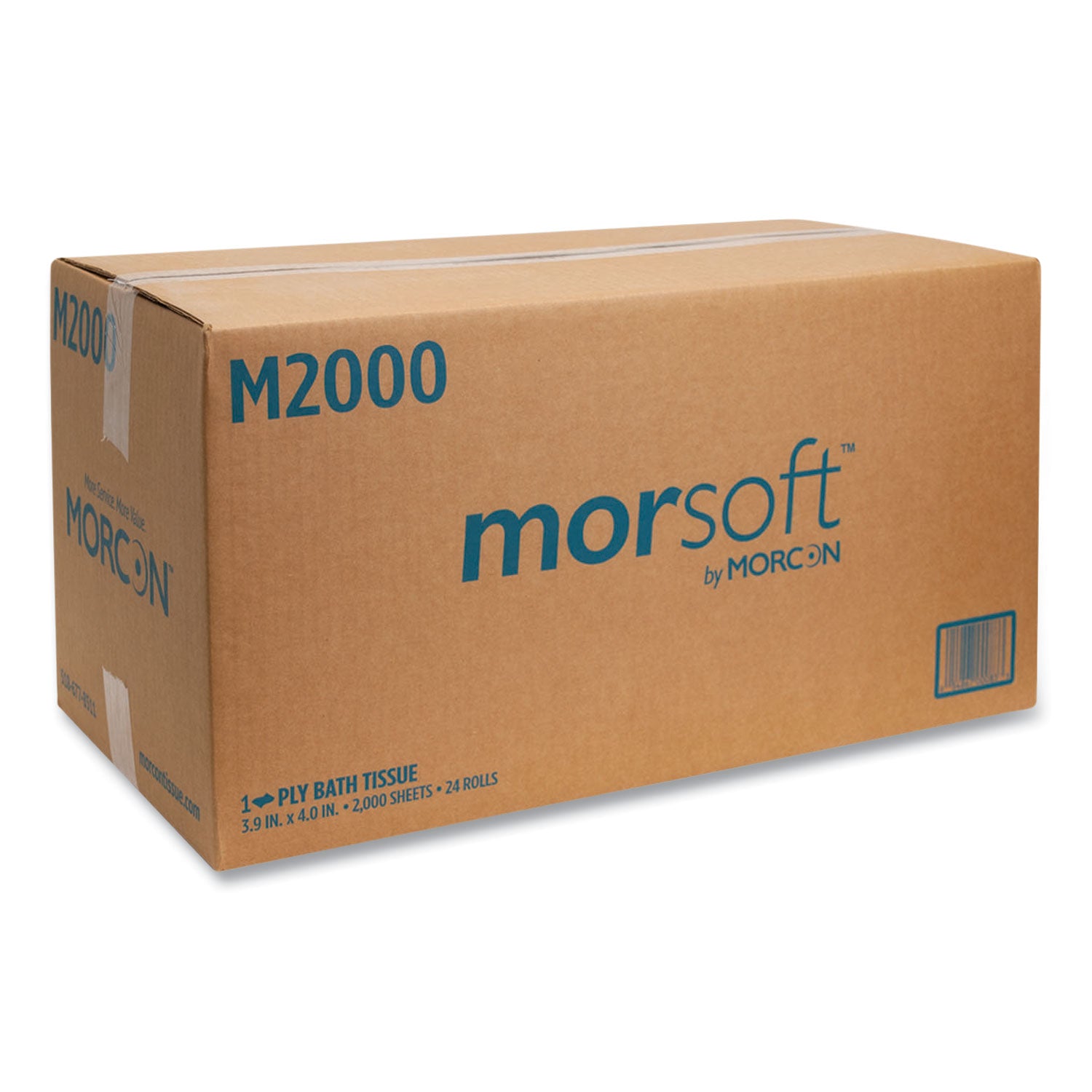 Morcon Tissue Small Core Bath Tissue, Septic Safe, 1-Ply, White, 2,000 Sheets/Roll, 24 Rolls/Carton