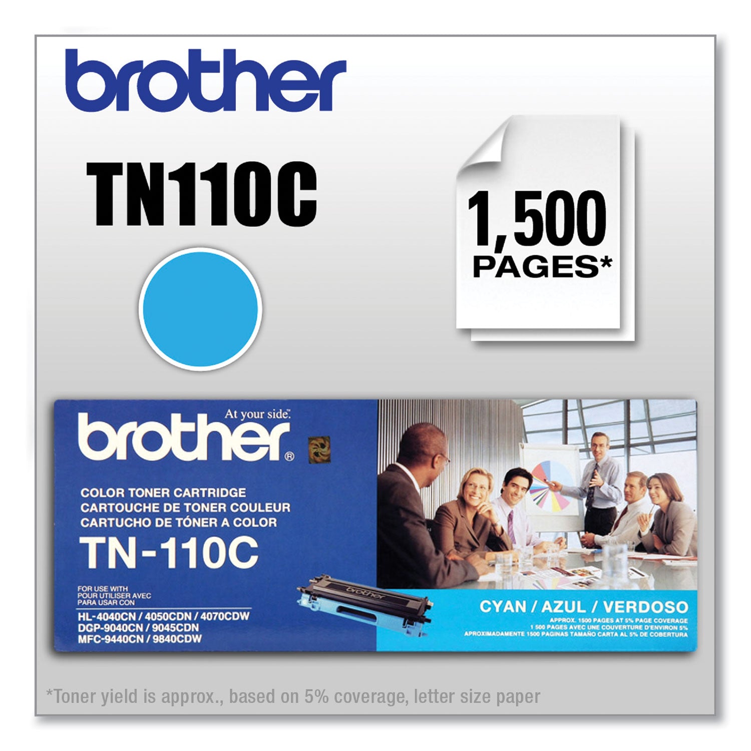 Brother Tn110c Toner, 1,500 Page-Yield, Cyan