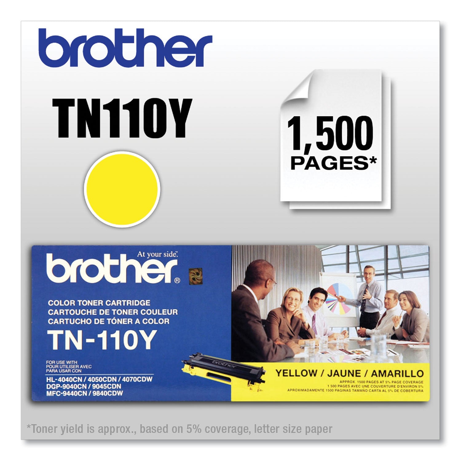 Brother Tn110y Toner, 1,500 Page-Yield, Yellow