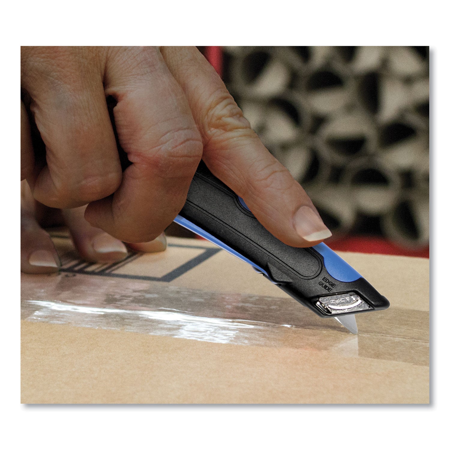 COSCO Easycut Cutter Knife w/Self-Retracting Safety-Tipped Blade, 6" Plastic Handle, Black/Blue