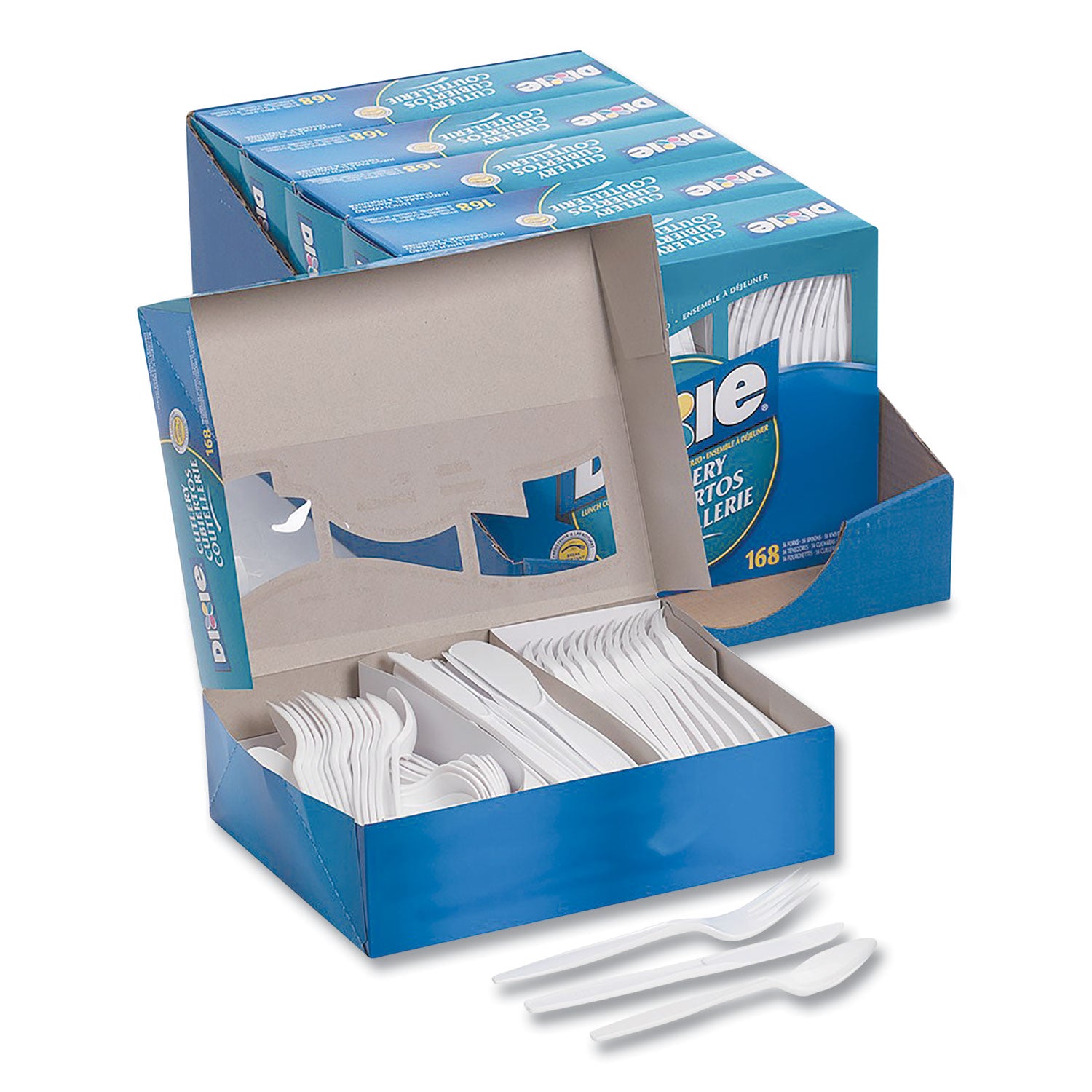 Dixie® Combo Pack, Tray with White Plastic Utensils, Heavyweight, Fork/Knife/Spoon, 168/Pack, 6 Packs/Carton