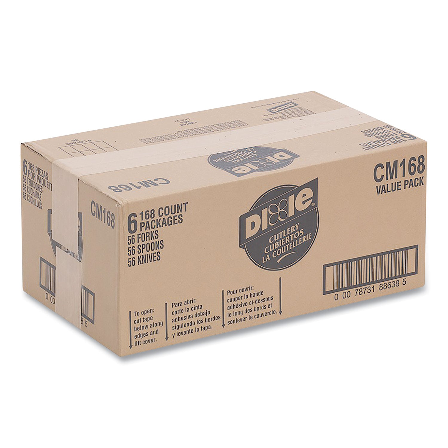 Dixie® Combo Pack, Tray with White Plastic Utensils, Heavyweight, Fork/Knife/Spoon, 168/Pack, 6 Packs/Carton