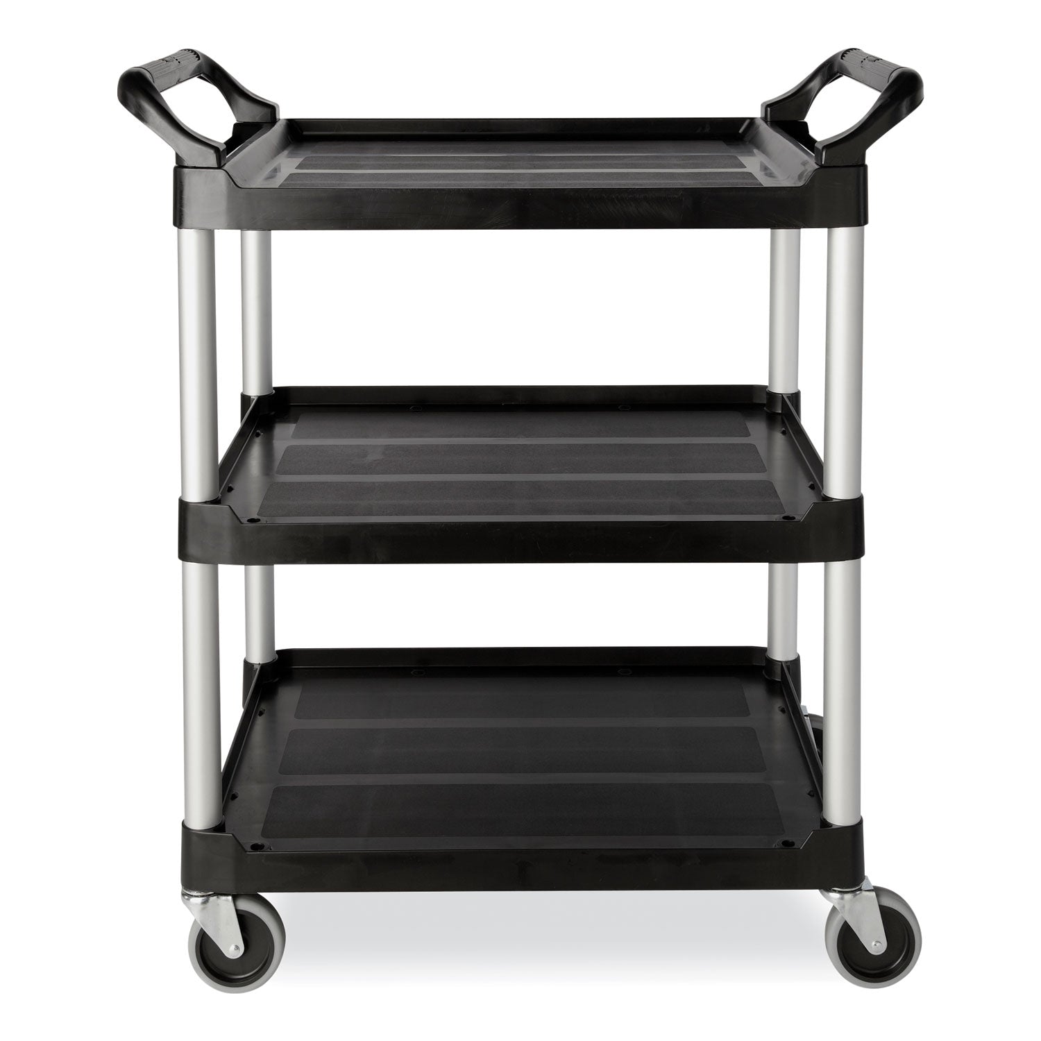 Rubbermaid® Commercial Xtra Utility Cart with Open Sides, Plastic, 3 Shelves, 300 lb Capacity, 40.63" x 20" x 37.81", Black