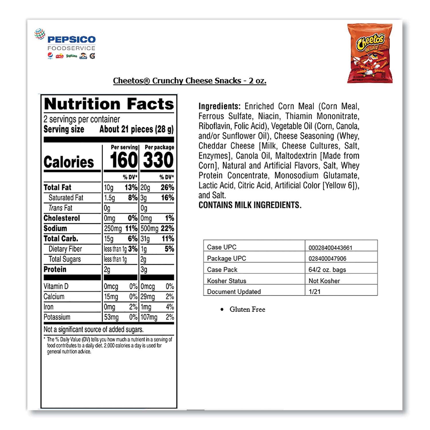 Cheetos® Crunchy Cheese Flavored Snacks, 2 Oz Bag, 64/carton