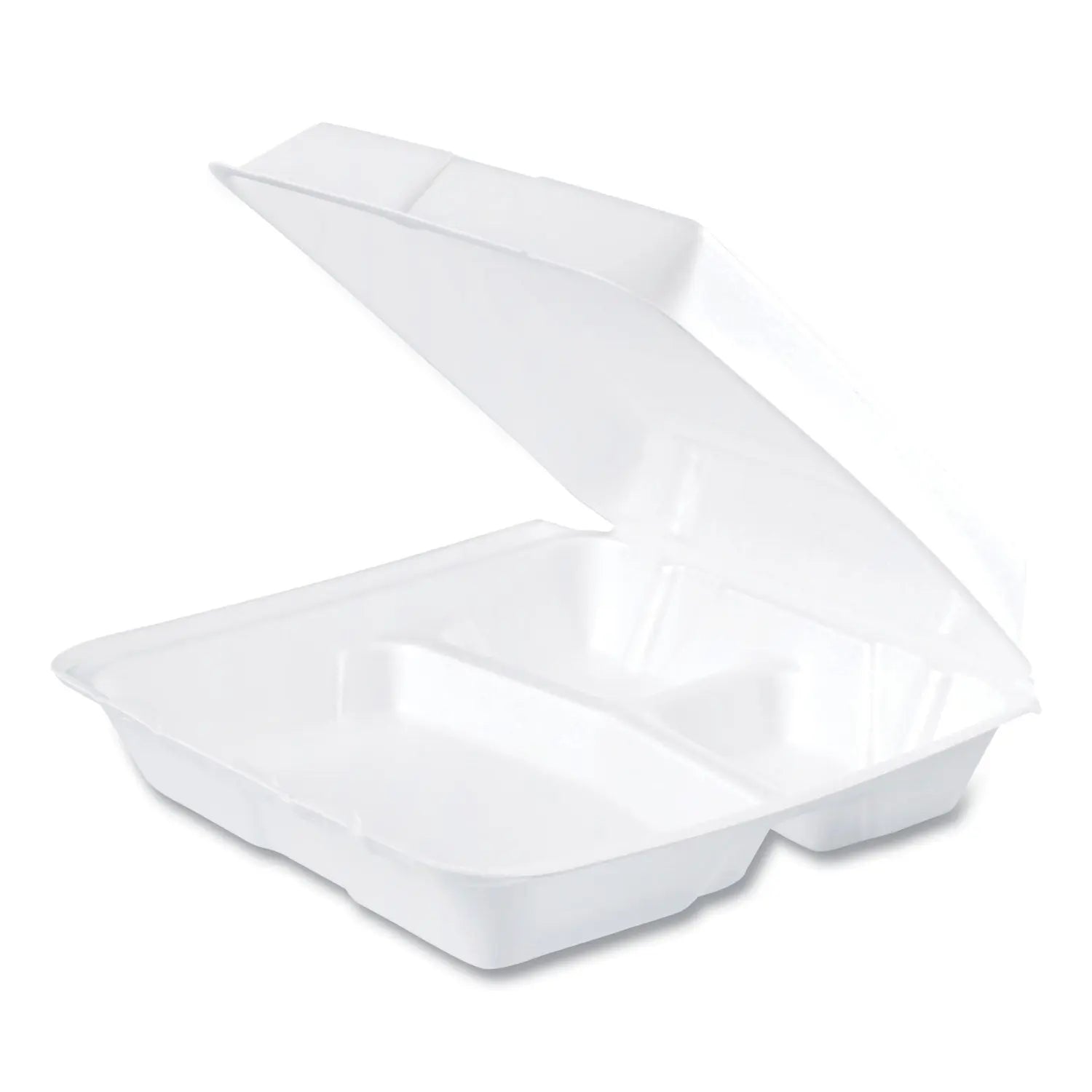 Foam Hinged Lid Containers, 3-Compartment, 9.25 x 9.5 x 3, White, 200/Carton