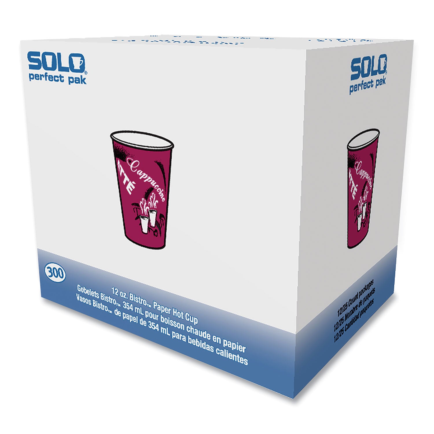 SOLO® Paper Hot Drink Cups in Bistro Design, 12 oz, Maroon, 300/Carton