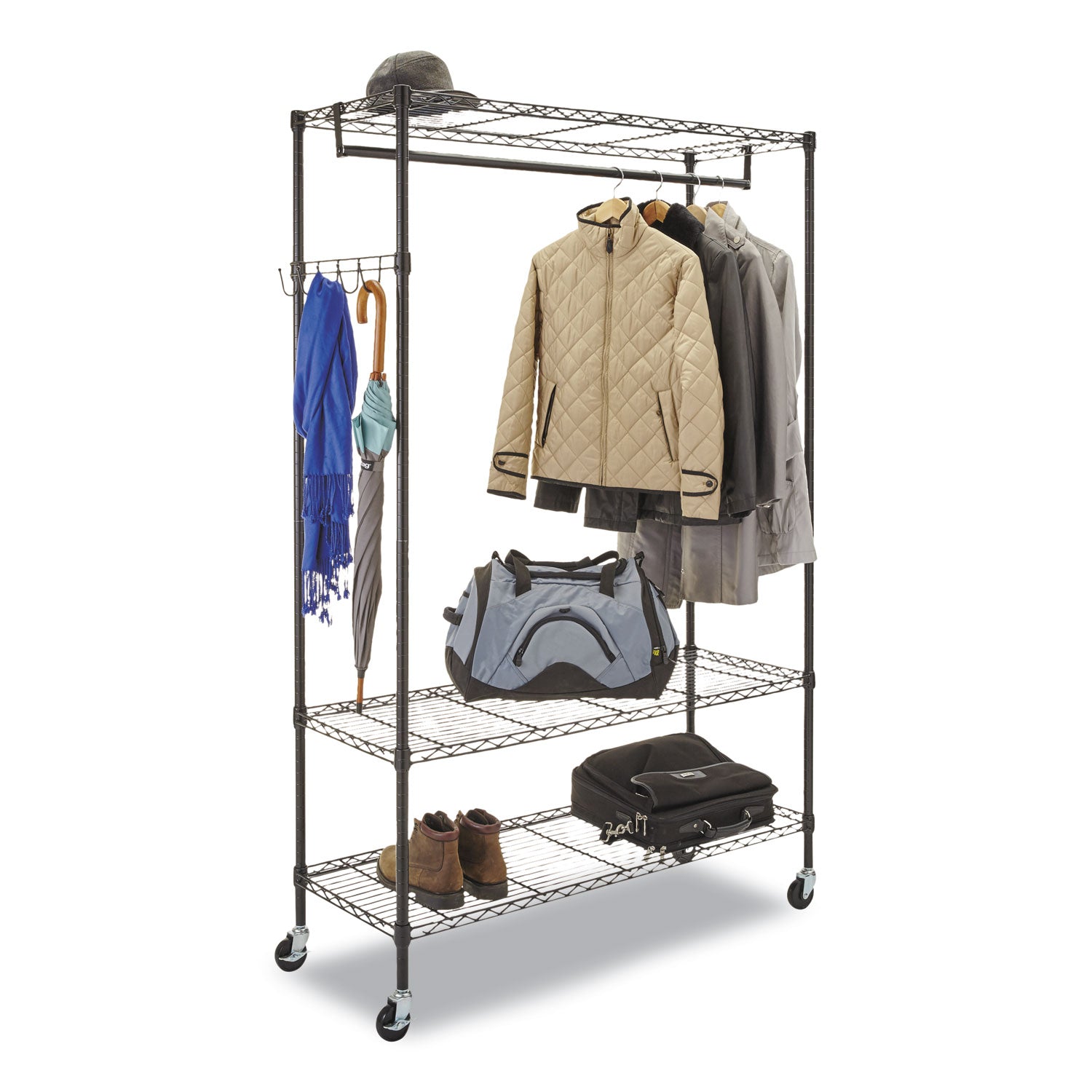 Alera® Wire Shelving Garment Rack, 40 Garments, 48w X 18d X 75h, Black