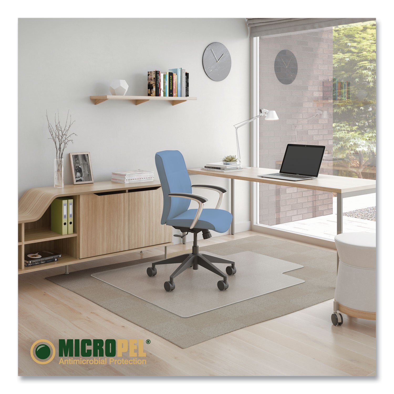 deflecto® Antimicrobial Chair Mat, Medium Pile Carpet, 48 X 36, Lipped, Clear