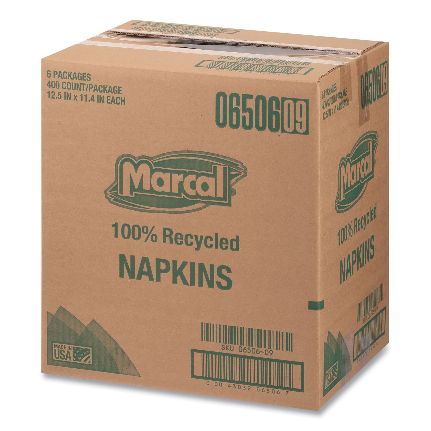 Marcal® 100% Recycled Lunch Napkins, 1-Ply, 11.4 X 12.5, White, 400/pack