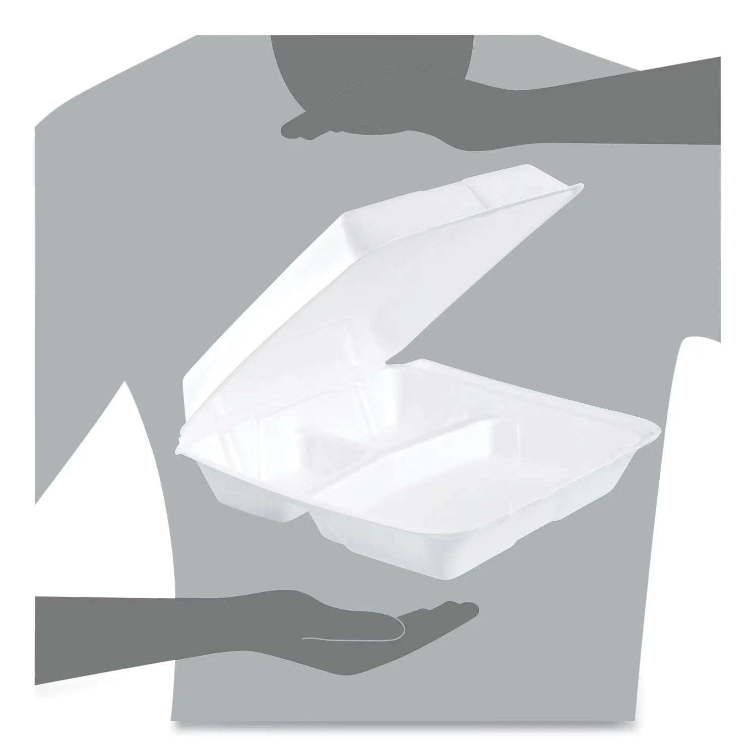 Foam Hinged Lid Containers, 3-Compartment, 9.25 x 9.5 x 3, White, 200/Carton Dart® Flipcost