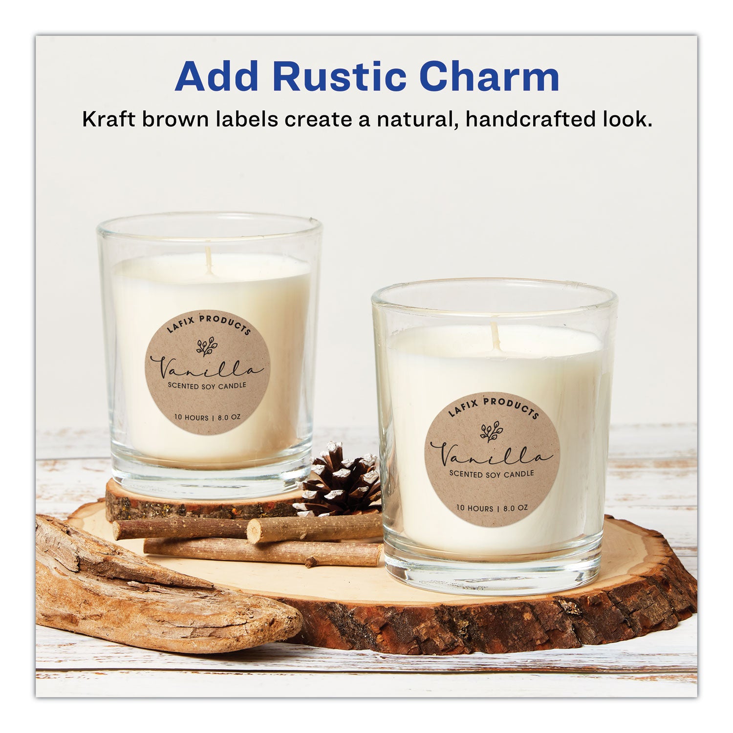 Avery® Round Brown Kraft Print-To-The-Edge Labels, 2.5" Dia, 225/pk