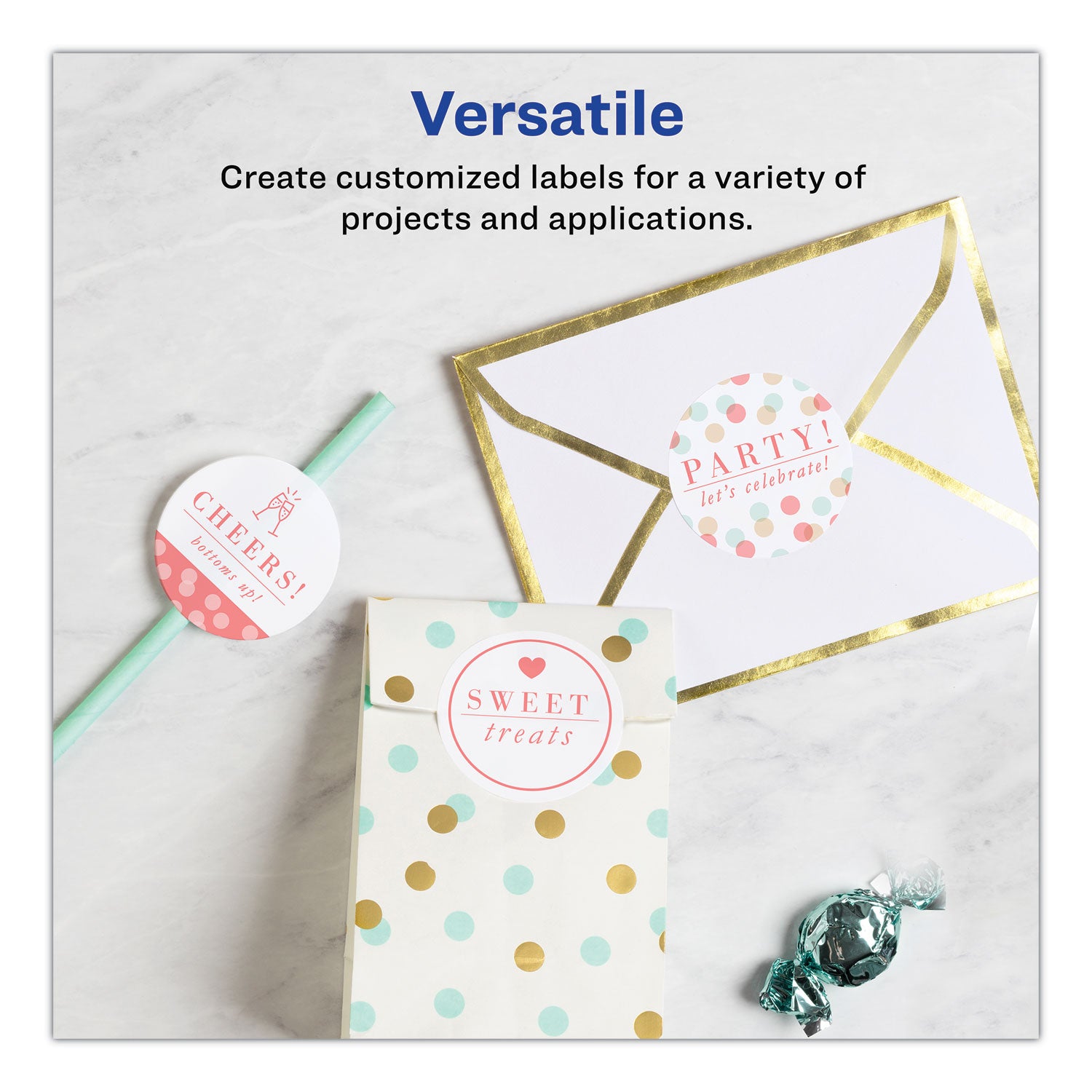 Avery® Round Print-To-The Edge Labels With Sure Feed And Easy Peel, 2" Dia, Glossy White, 120/pk