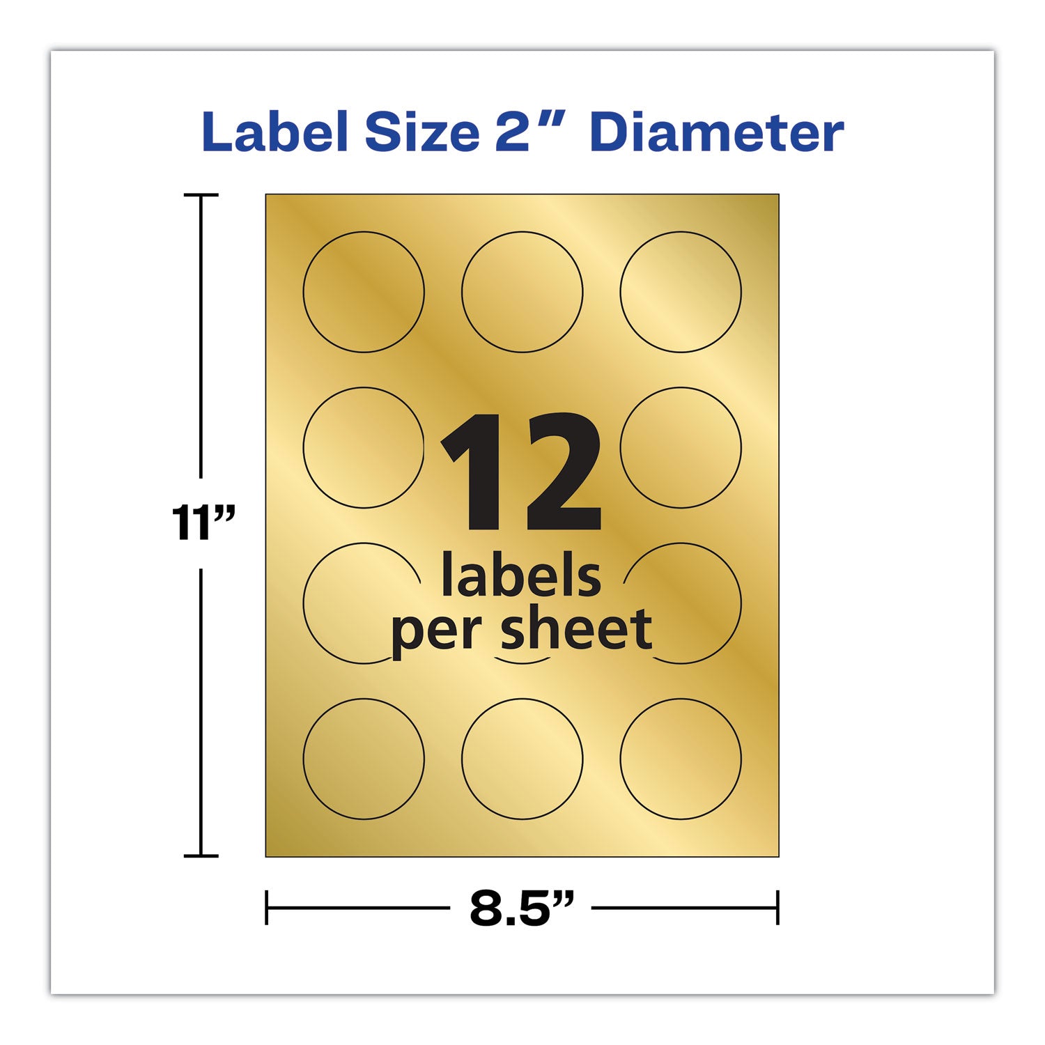 Avery® Round Labels, Inkjet Printers, 2" dia, Gold, 12/Sheet, 8 Sheets/Pack