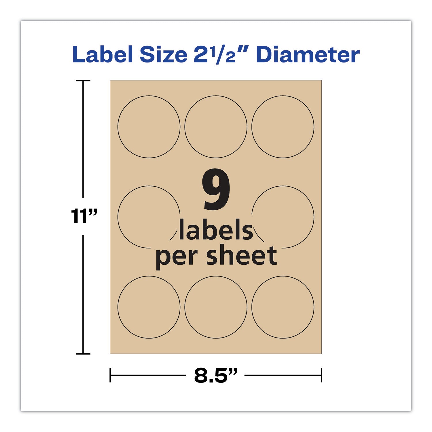 Avery® Round Brown Kraft Print-To-The-Edge Labels, 2.5" Dia, 225/pk