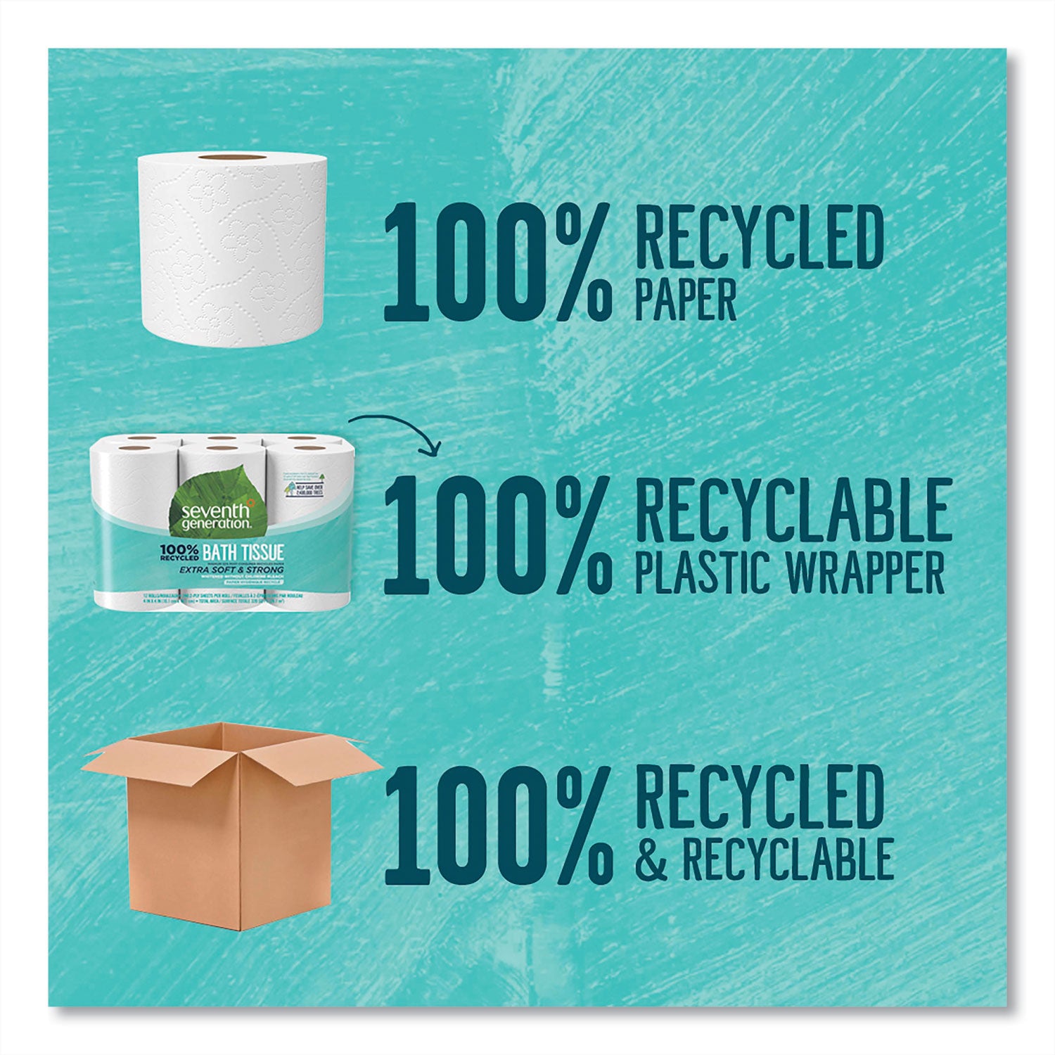 Seventh Generation® 100% Recycled Bathroom Tissue, Septic Safe, 2-Ply, White, 240 Sheets/Roll, 12 Rolls/Pack, 4 Packs/Carton
