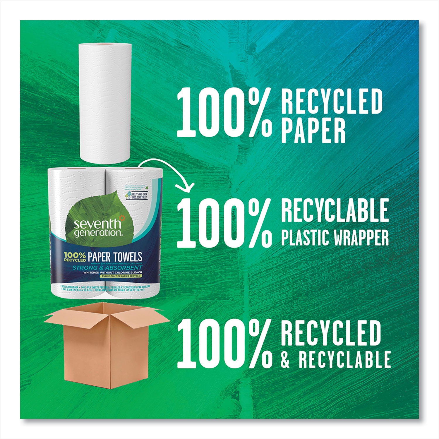 Seventh Generation® 100% Recycled Paper Kitchen Towel Rolls, 2-Ply, 11 x 5.4, 140 Sheets/Roll, 2 Rolls/Pack, 12 Packs/Carton