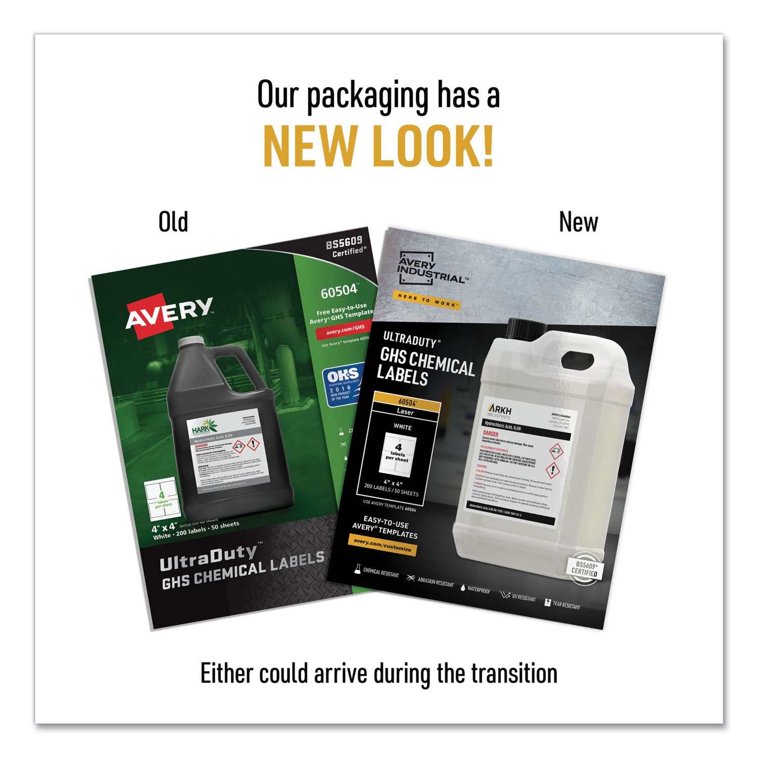 Avery® Ultraduty Ghs Chemical Waterproof And Uv Resistant Labels, 4 X 4, White, 4/sheet, 50 Sheets/box