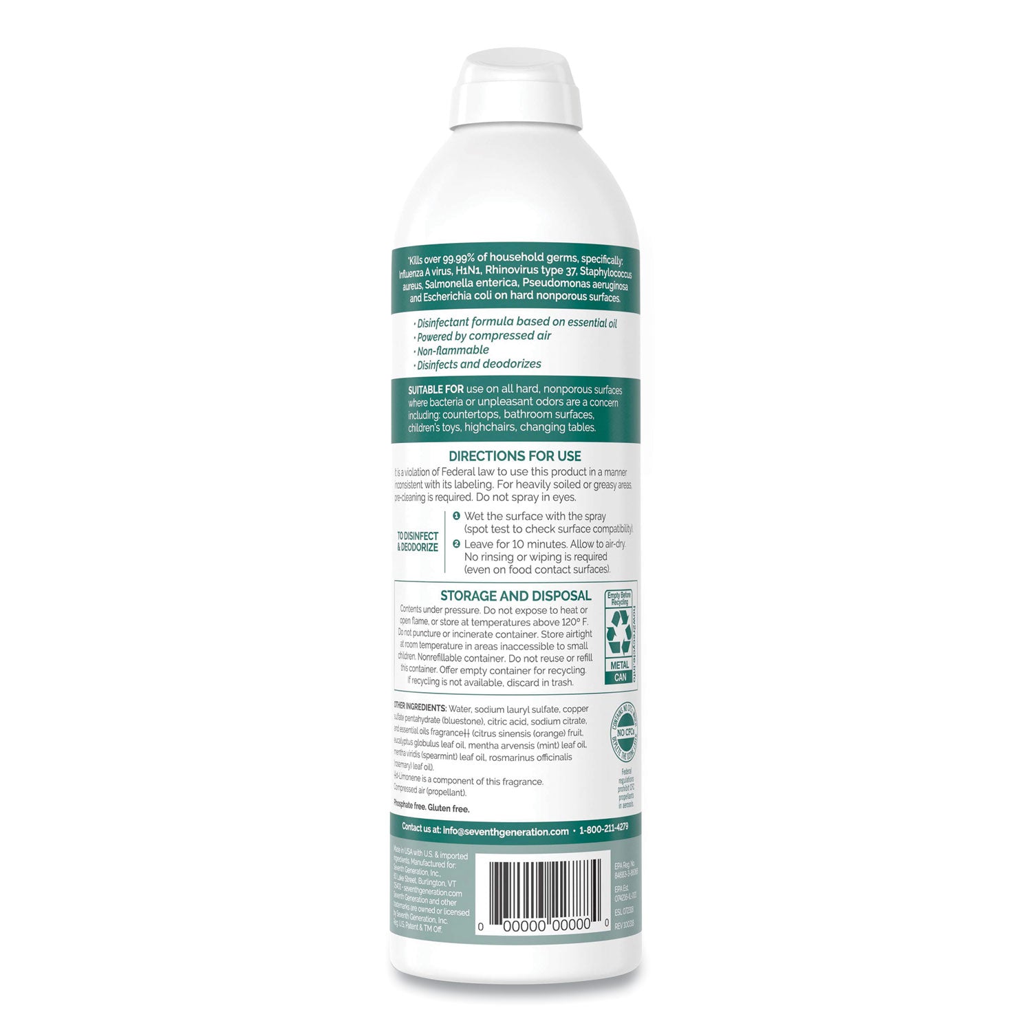 Seventh Generation® Disinfectant Sprays, Eucalyptus/spearmint/thyme, 13.9 Oz Spray Bottle, 8/carton