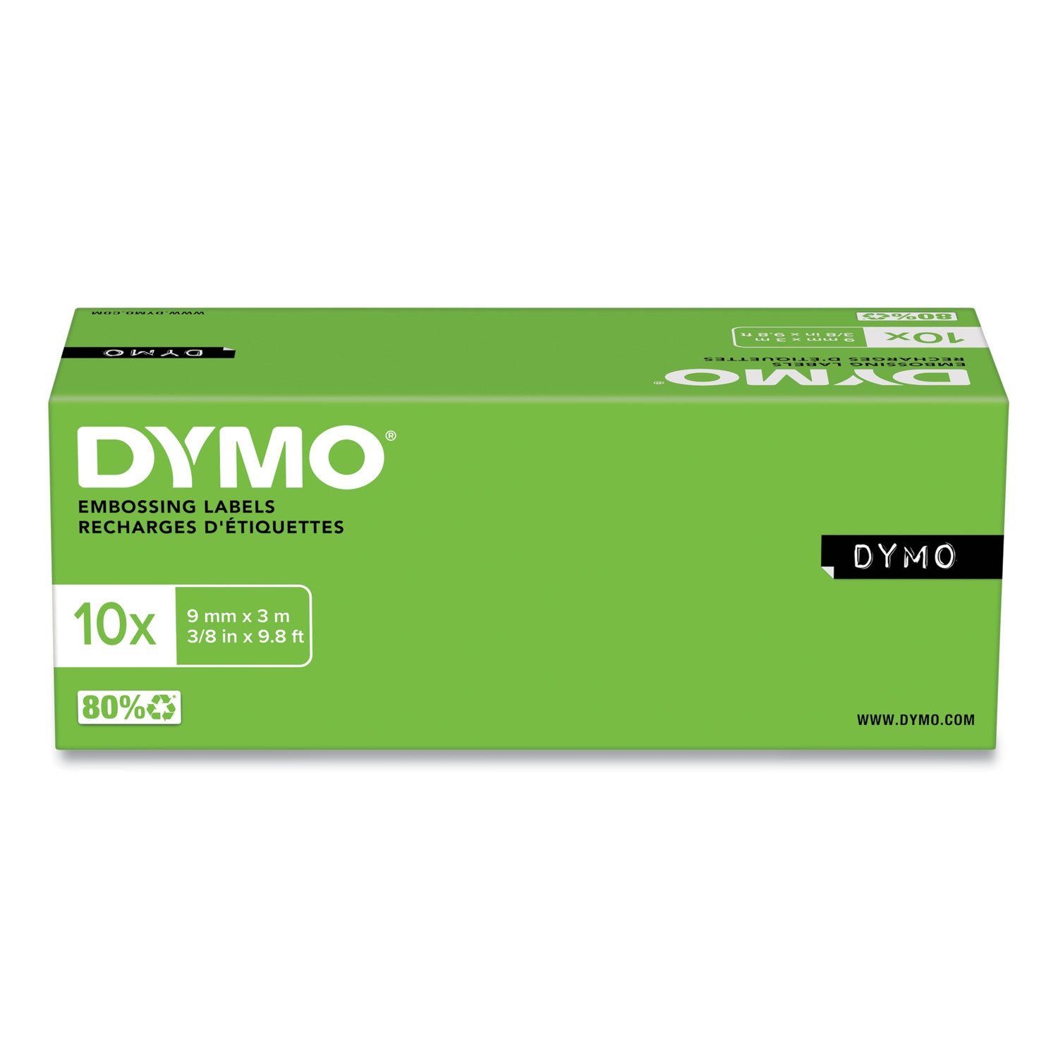 DYMO® Self-Adhesive Glossy Labeling Tape for Embossers, 0.37" x 9.8 ft Roll, Black