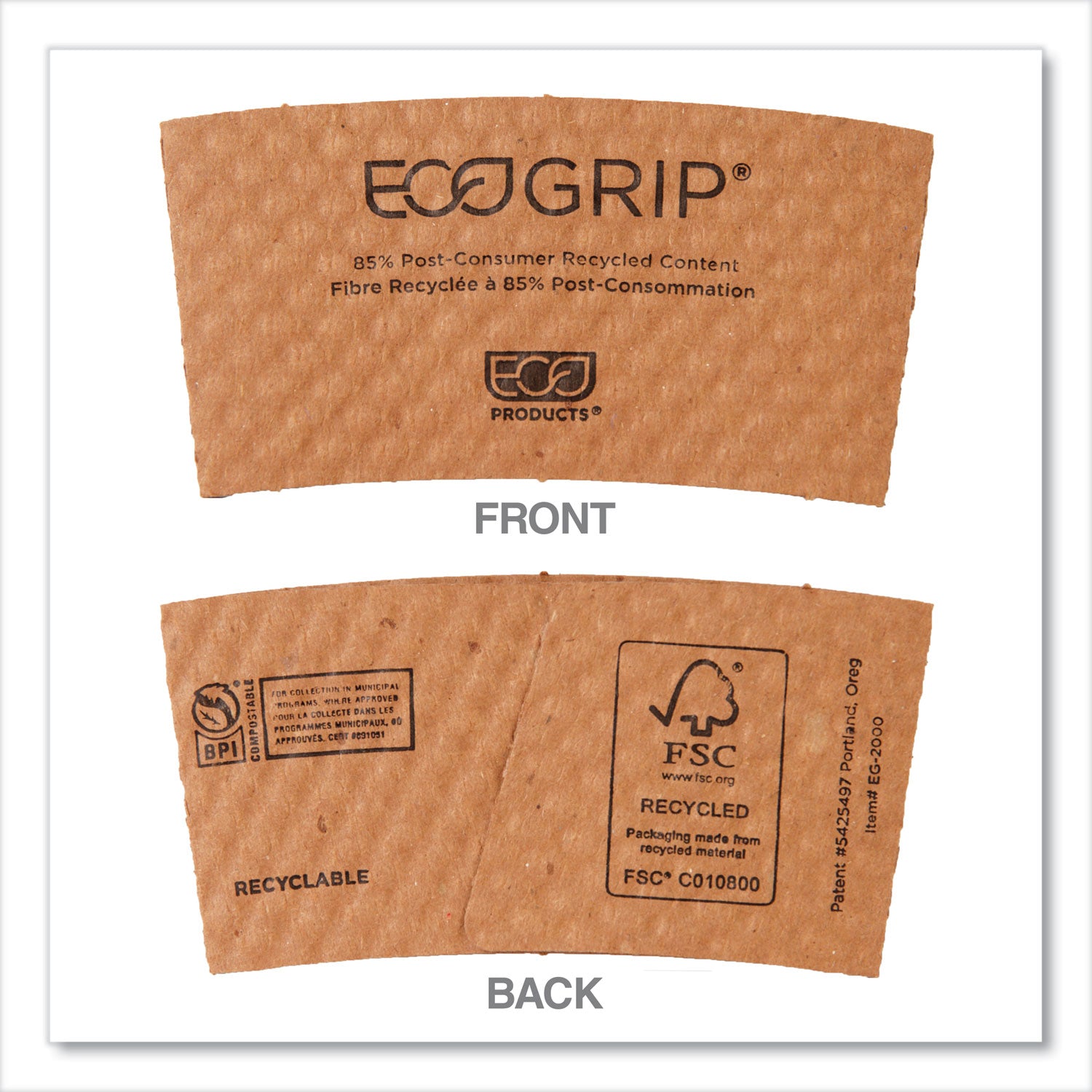 Eco-Products® Ecogrip Hot Cup Sleeves - Renewable And Compostable, Fits 12, 16, 20, 24 Oz Cups, Kraft, 1,300/carton