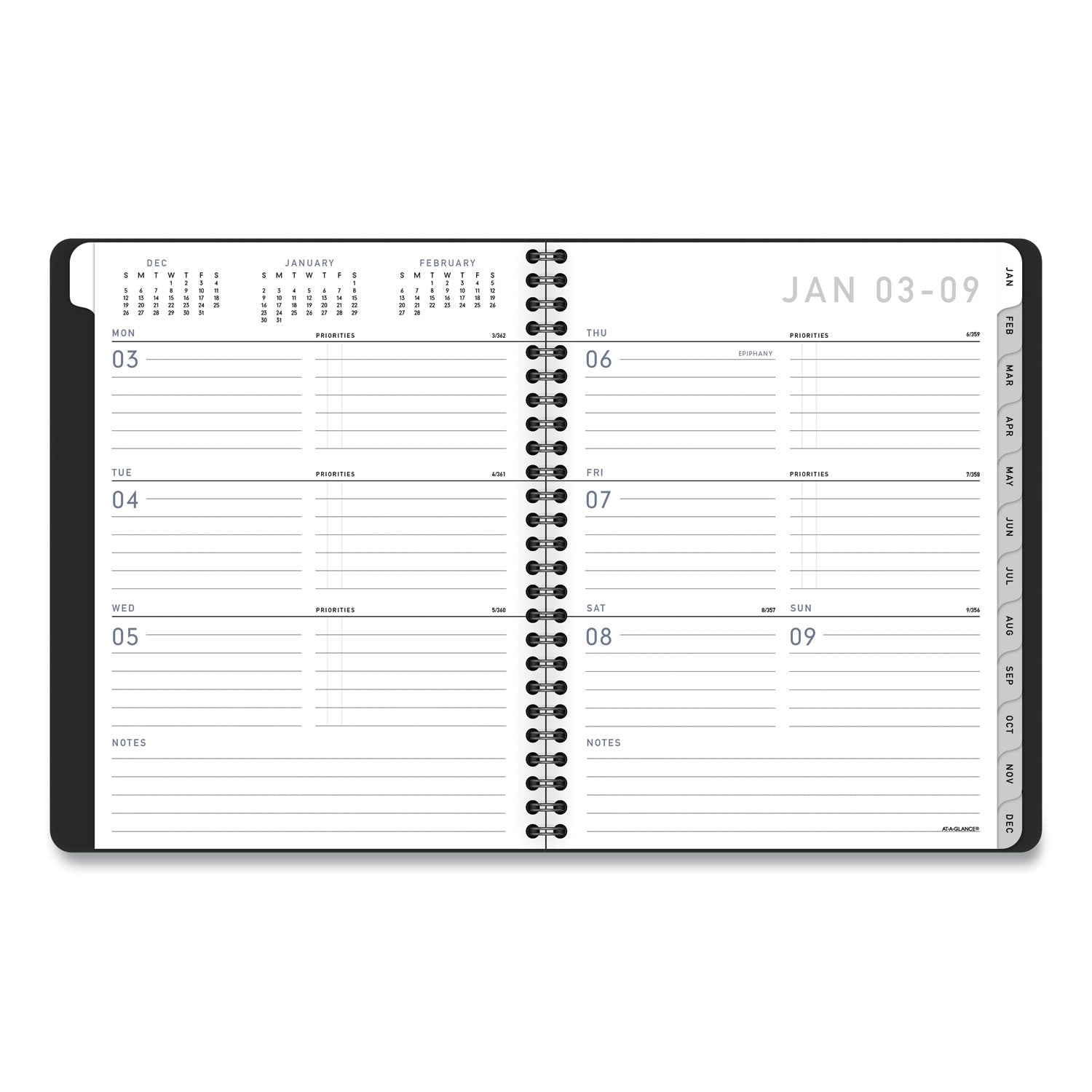 AT-A-GLANCE® Contemporary Lite Weekly/Monthly Planner, 8.75 x 7, Black Simulated Leather Cover, 12-Month (Jan to Dec): 2025