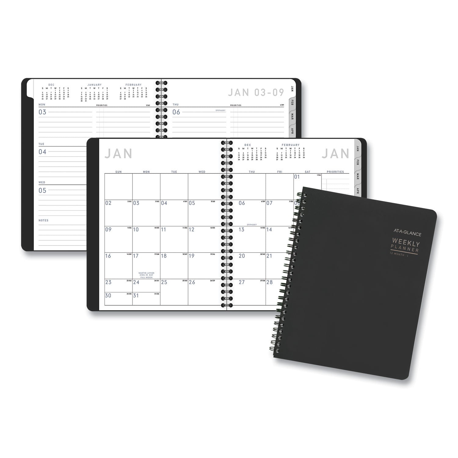 Contemporary Lite Weekly/Monthly Planner, 8.75 x 7, Black Simulated Leather Cover, 12-Month (Jan to Dec): 2025