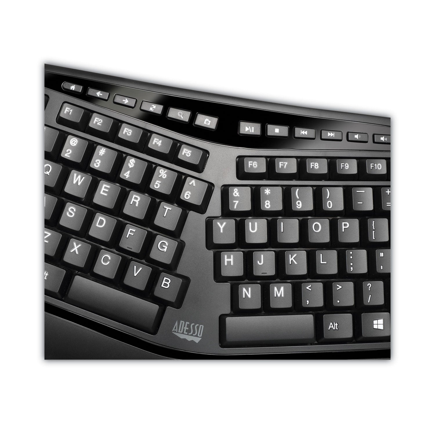 Adesso Wkb1500gb Wireless Ergonomic Keyboard And Mouse, 2.4 Ghz Frequency/30 Ft Wireless Range, Black